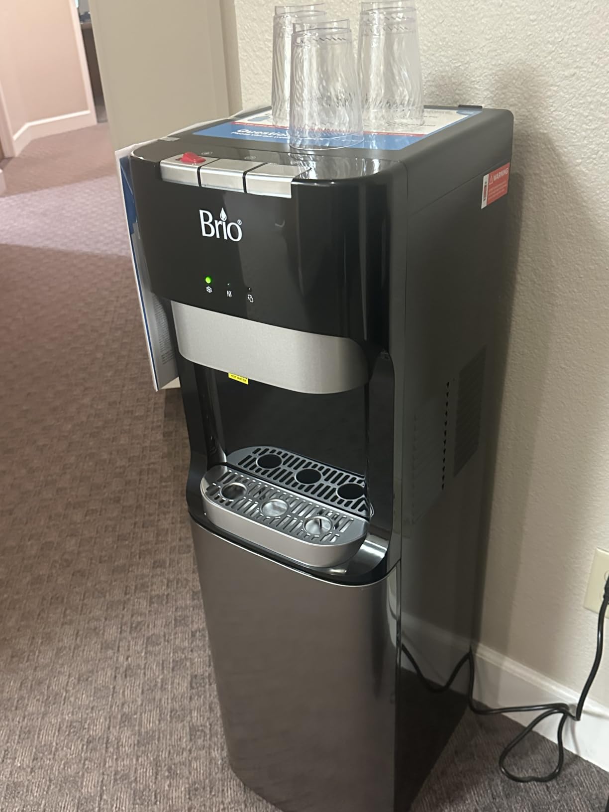 Brio Bottom Loading Water Cooler Dispenser for 5 Gallon Bottles - 3 Temperatures with Hot, Room & Cold Spouts, Child Safety Lock, LED Display with Empty Bottle Alert, Stainless Steel customer photo 2