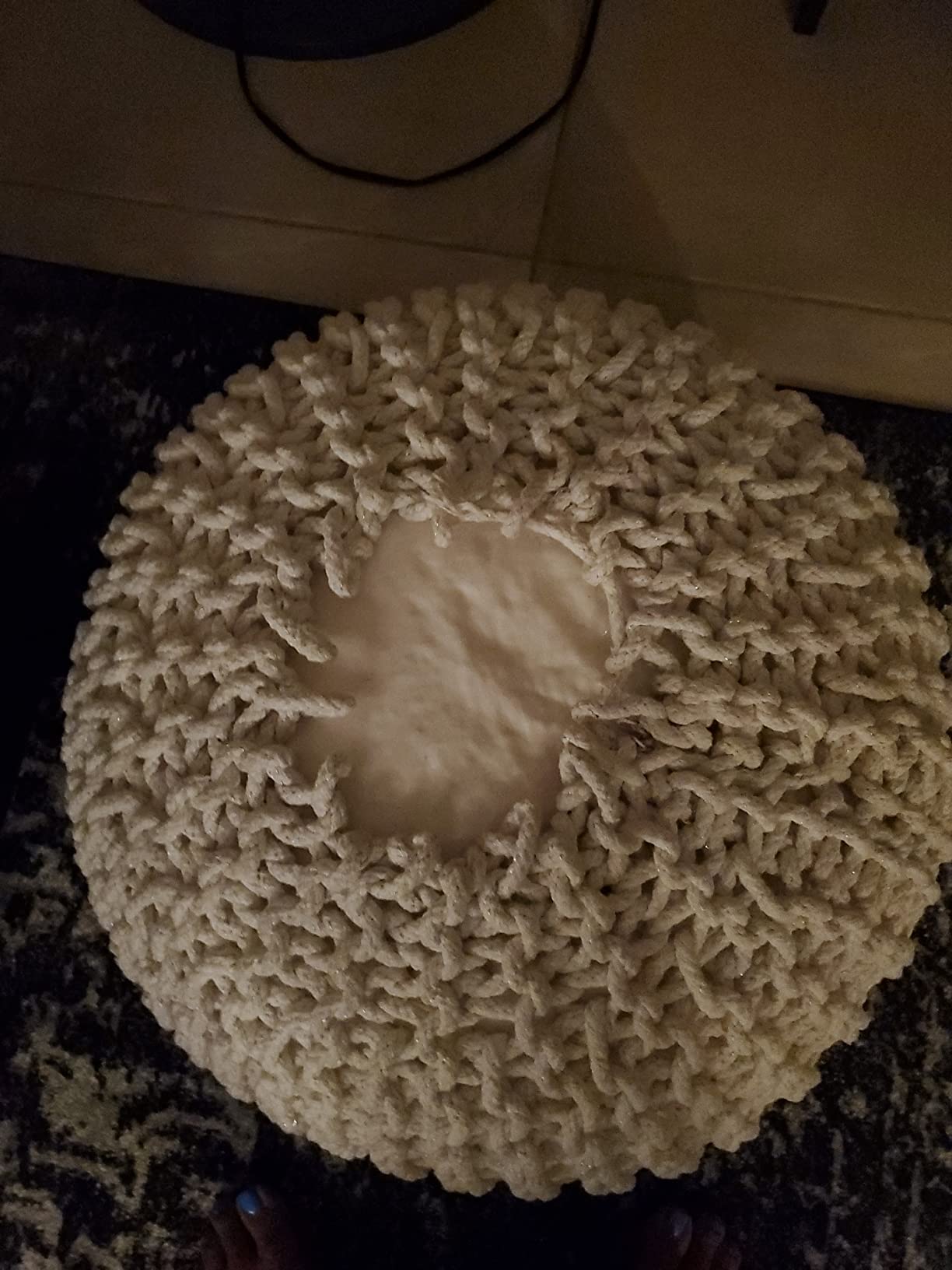 Decor Therapy Lola Round Knit Lurex Yarn and Cotton Pouf, Off-White 20x20x14 customer photo 1