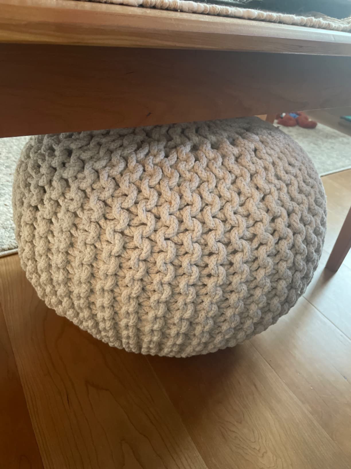 Decor Therapy Lola Round Knit Lurex Yarn and Cotton Pouf, Off-White 20x20x14 customer photo 2