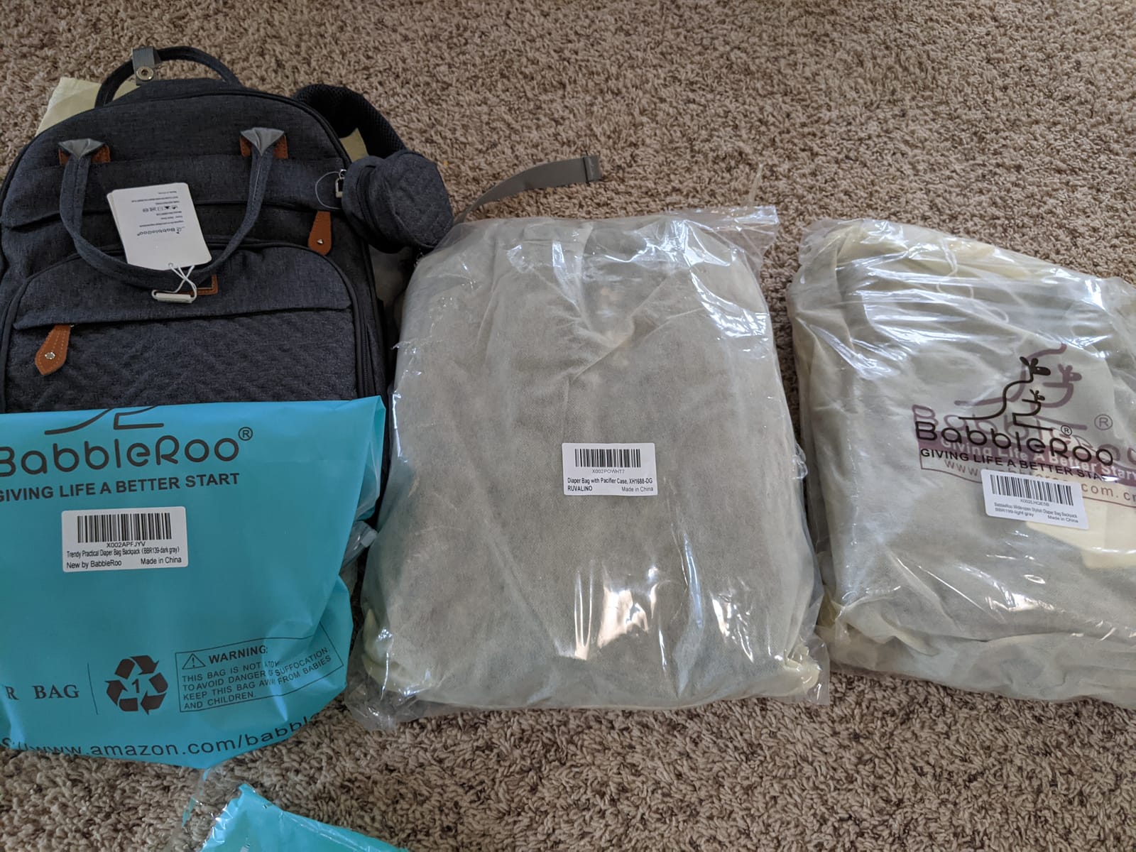 BabbleRoo Diaper Bag Backpack - Baby Essentials Travel Tote - Multi Function Water Resistant Diaper Bag with Changing Pad, Stroller Straps & Pacifier Case - Dark Gray customer photo 2