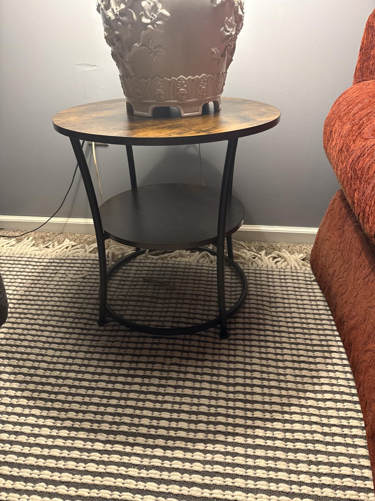 VASAGLE 21.7-Inch Round Side Table, 2-Tier End Table | Nightstand with Steel Frame, Spacious Top, for Small Spaces, Living Room, Bedroom, Heather Greige and Ink Black ULET56BG customer photo 1