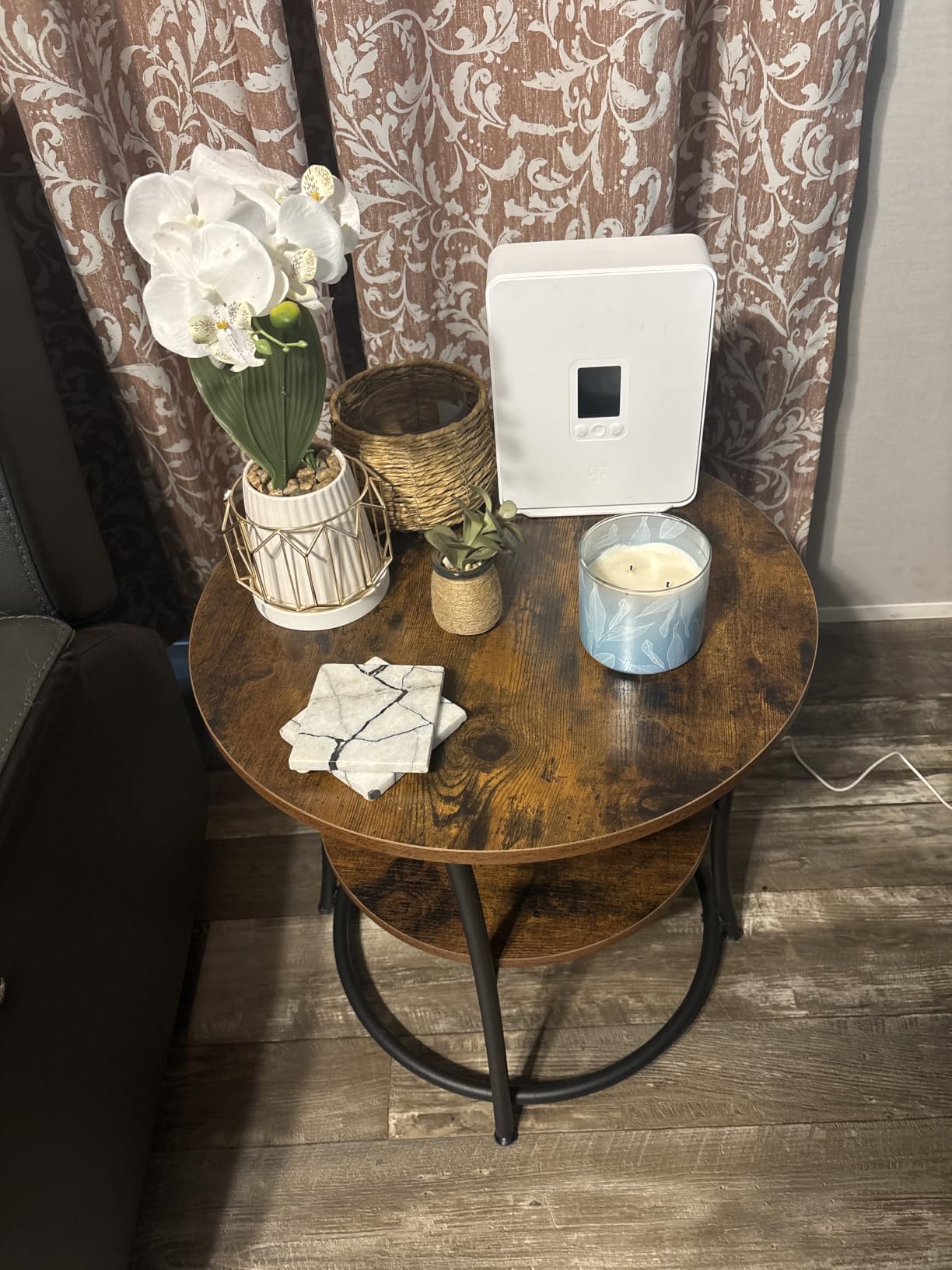 VASAGLE 21.7-Inch Round Side Table, 2-Tier End Table | Nightstand with Steel Frame, Spacious Top, for Small Spaces, Living Room, Bedroom, Heather Greige and Ink Black ULET56BG customer photo 2