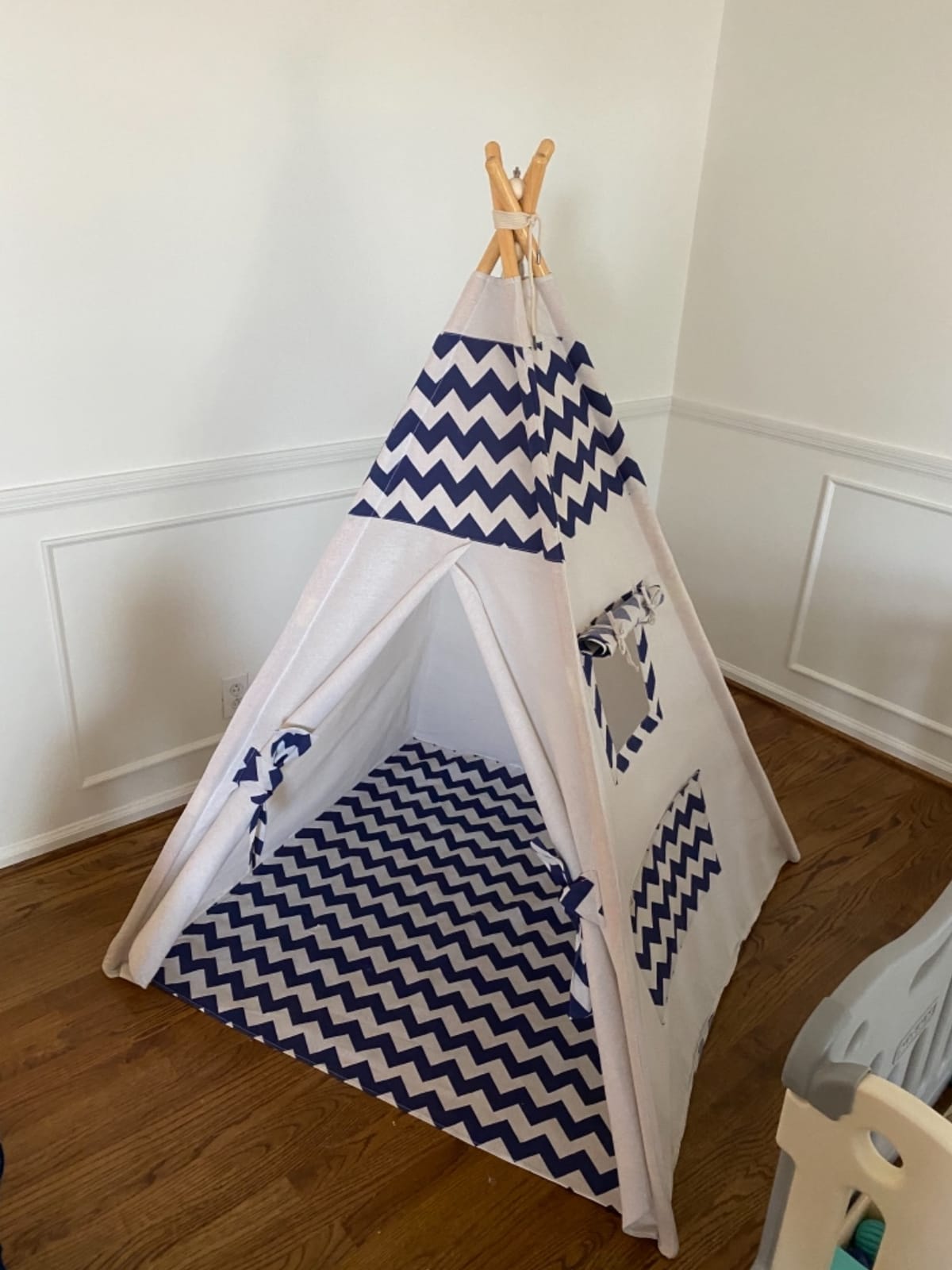 Teepee Tent for Kids - Play Tent with Mat, Indoor Outdoor Playhouse, Indian Canvas Tipi Wigwam, Children's Navy Chevron Teepee customer photo 1