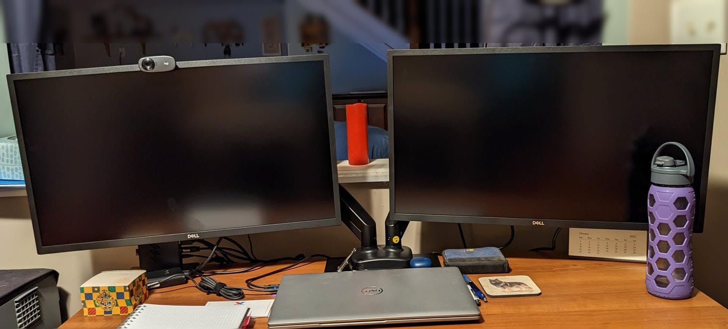 MOUNTUP Dual Monitor Stand for Desk, Monitor Arms for 2 Monitors 32 27 24 22 Inches, Height Adjustable Double Monitor Mount, VESA Mount with C-Clamp & Grommet Base, Holds 4.4-17.6lbs customer photo 2