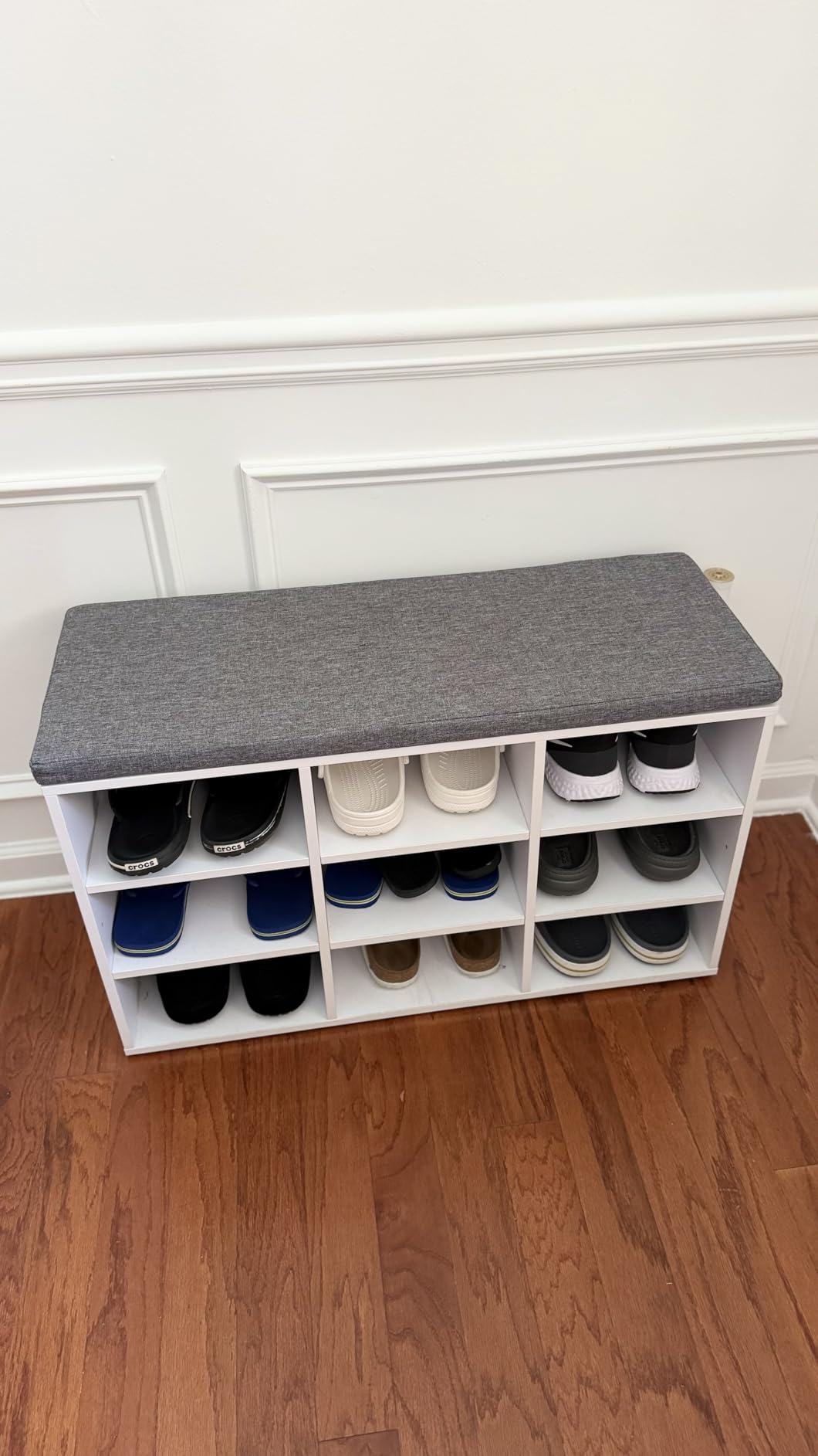 VASAGLE Shoe Bench with Cushion, 15 Compartments, 11.8 x 41.3 x 18.9 Inches | Entryway Storage Bench with Padded Seat, for Bedroom, Cloud White and Dove Gray, CUSTOS Collection ULHS15WT customer photo 1