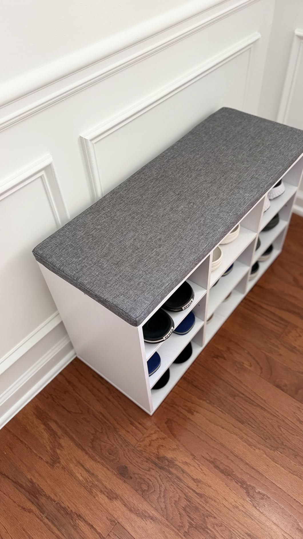 VASAGLE Shoe Bench with Cushion, 15 Compartments, 11.8 x 41.3 x 18.9 Inches | Entryway Storage Bench with Padded Seat, for Bedroom, Cloud White and Dove Gray, CUSTOS Collection ULHS15WT customer photo 2