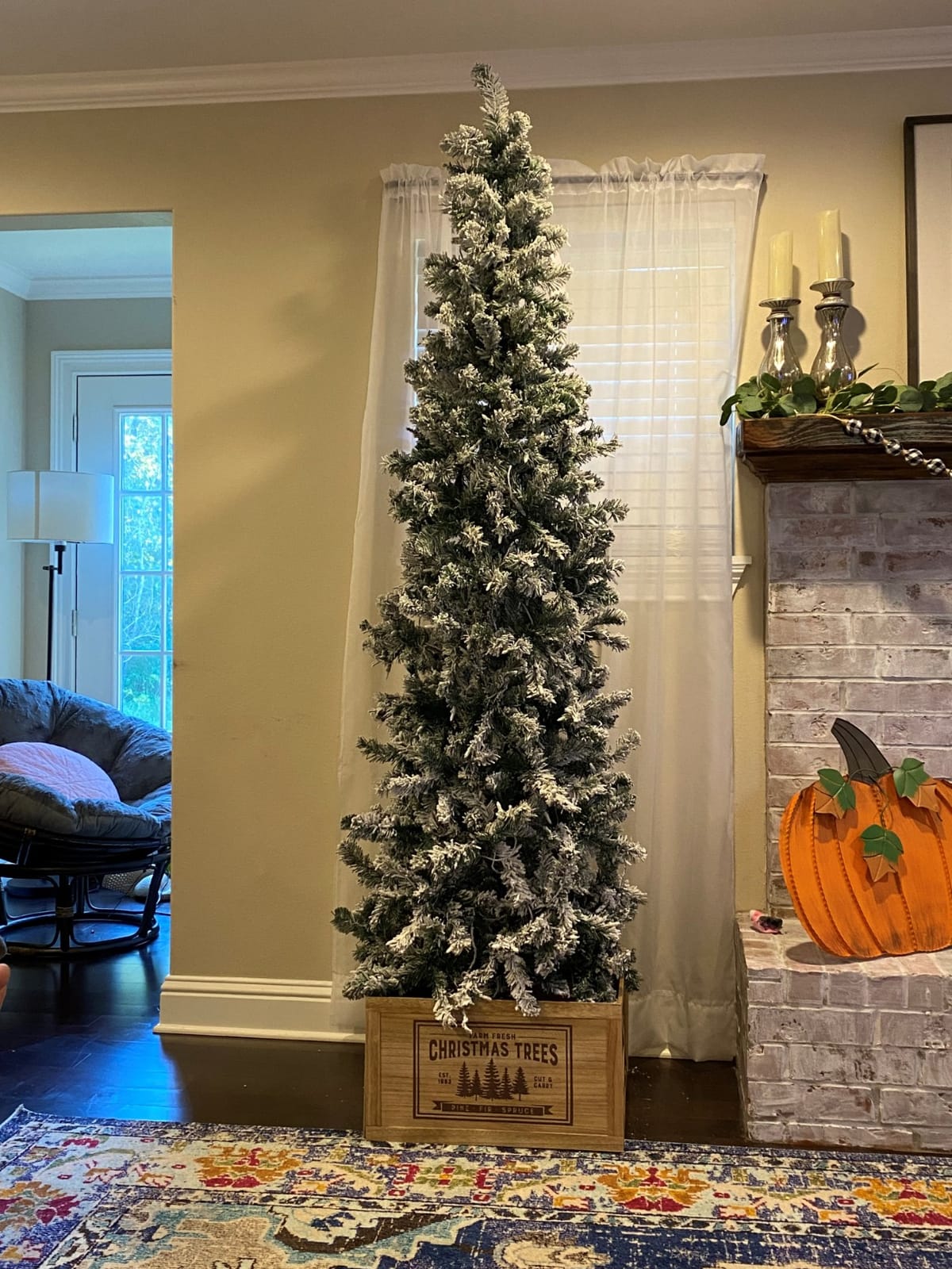 Best Choice Products Flocked Pencil Christmas Tree, Pre-Lit Slim Artificial Holiday Decoration, 4.5ft Lighted Skinny w/Base, Warm White Lights customer photo 2
