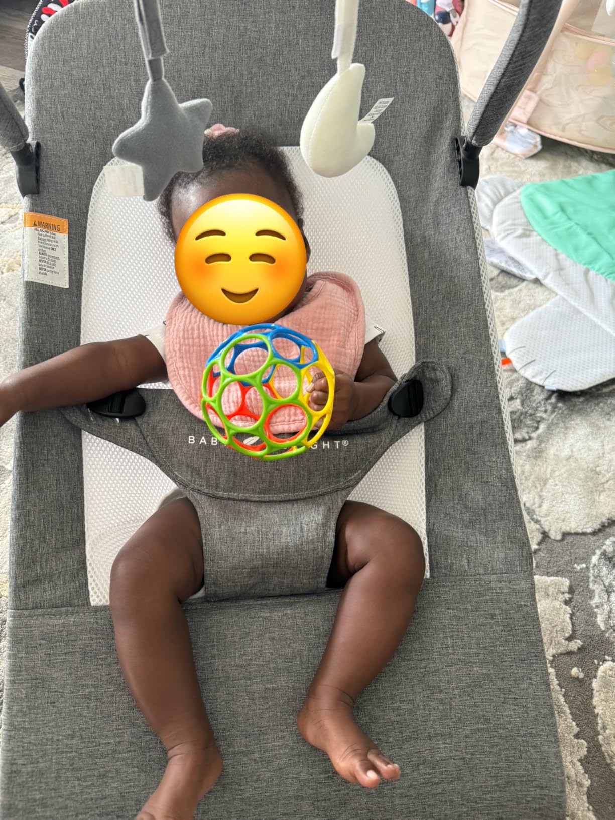 Baby Delight Alpine Deluxe Portable Bouncer | Infant | 0 - 6 months | Charcoal Tweed | 3-Position Recline, 3-Point Safety Harness, Removable & Washable Cover, Detachable Toy Bar customer photo 1