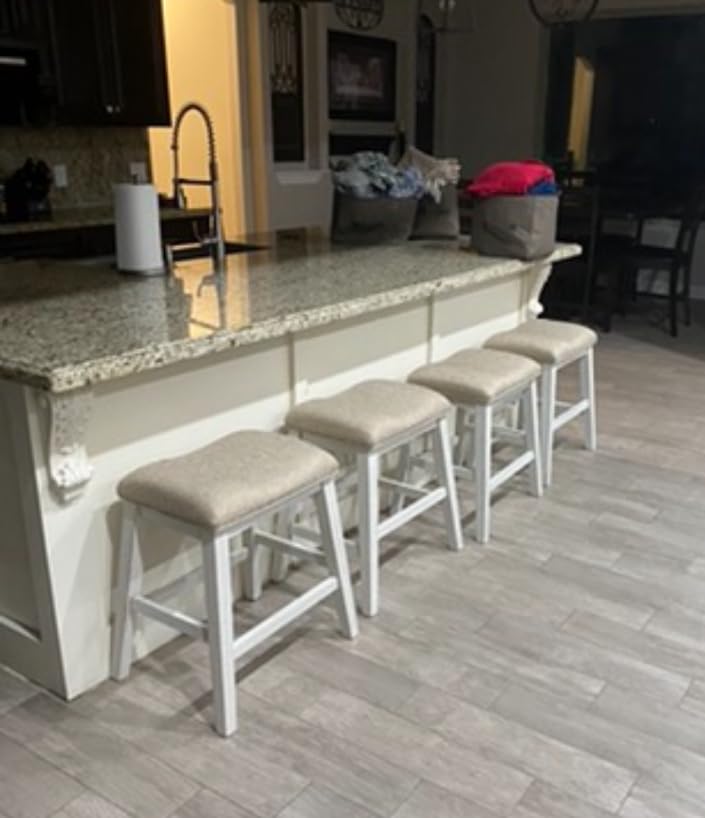 Signature Design by Ashley Skempton Counter Height Bar Stool, Set of 2 | Space-saving 24-inch farmhouse design, Supportive 18.5-inch foam-cushioned saddle seat, Distressed wood frame with footrest customer photo 1