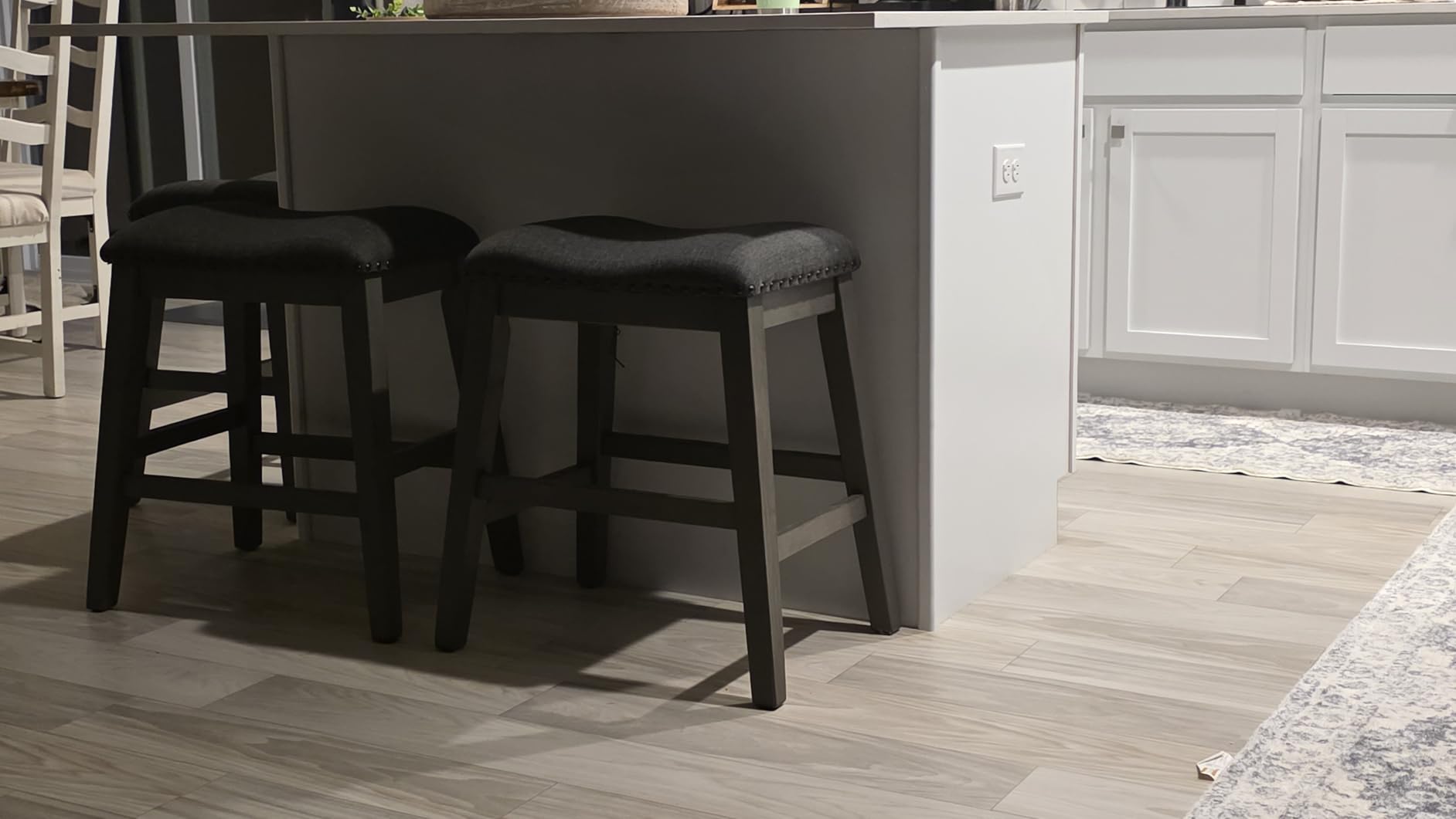 Signature Design by Ashley Skempton Counter Height Bar Stool, Set of 2 | Space-saving 24-inch farmhouse design, Supportive 18.5-inch foam-cushioned saddle seat, Distressed wood frame with footrest customer photo 2