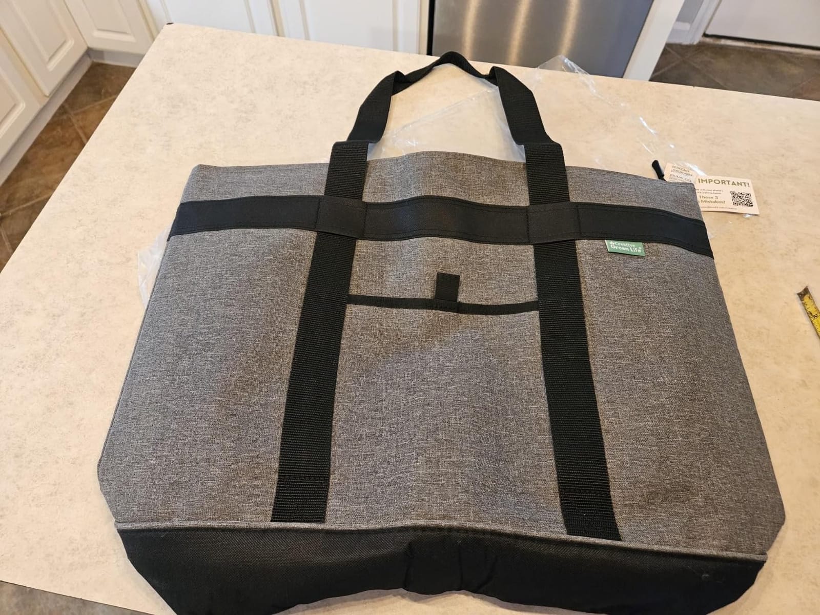 Jumbo Insulated Cooler Bag, Heavy Duty Soft Insulated Grocery Bag, Charcoal | Thermal insulation keeps food warm or cold, convertible handles to carry sideways for pizza, delivery bag, beach, travel. customer photo 1