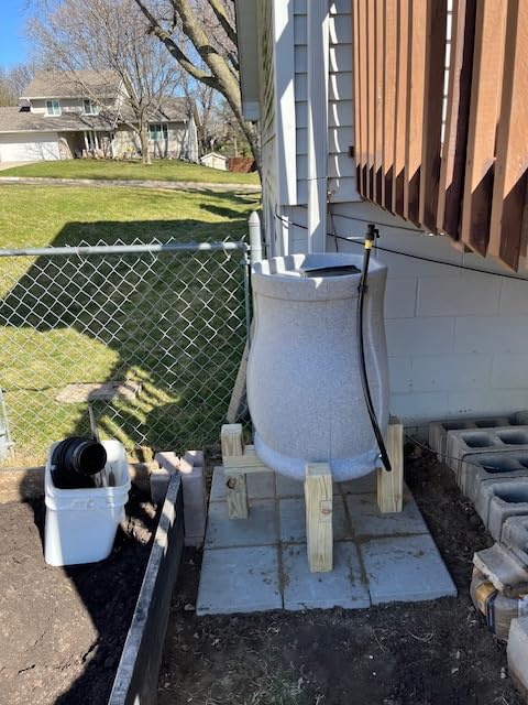 FCMP Outdoor Catalina 45 Gallon Rain Barrel, Light Granite | BPA-Free Flat-Back Design with 3.5 Foot Garden Hose, Shut-Off Thumb Valve, and Fixed Lid customer photo 1