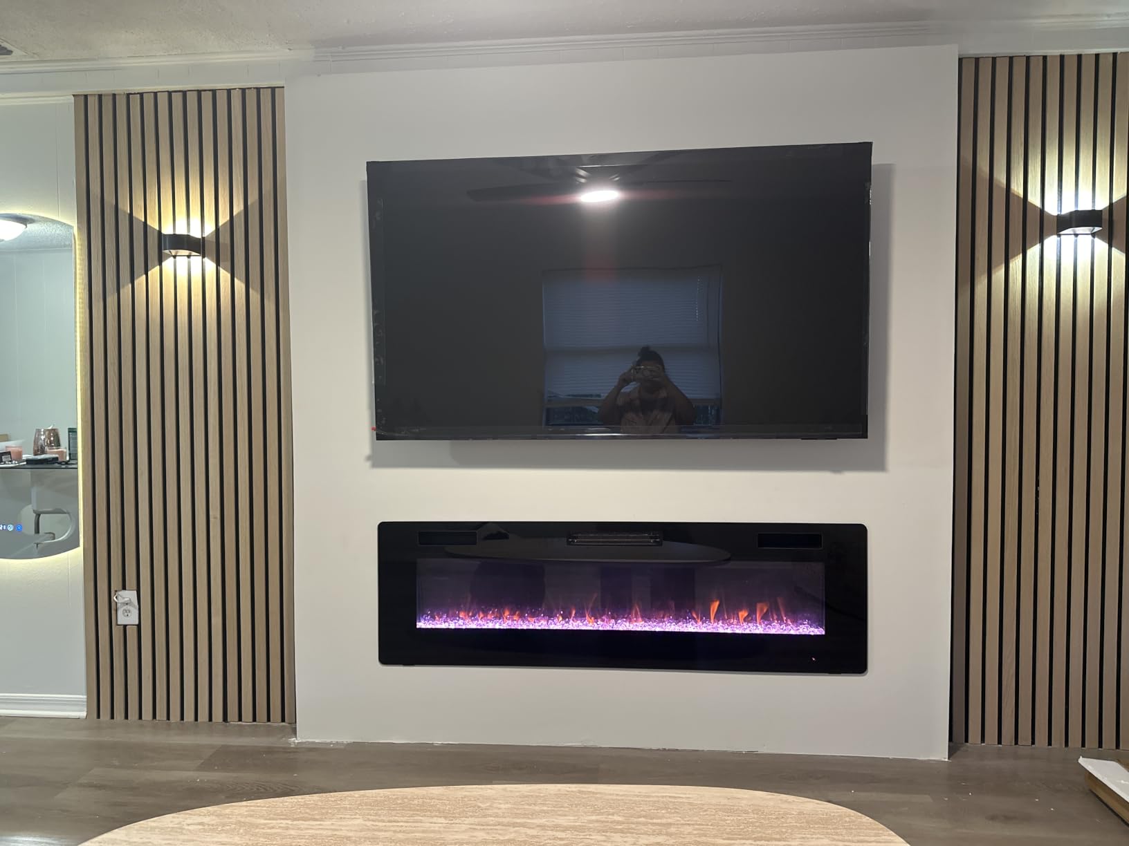 50 inch Electric Fireplace Recessed and Wall Mounted Insert Update | Fireplace Heater with Ultra-Thin Lightweight LED Flush Mount Linear Fit, Timer, Touch Screen, Remote Control, Black customer photo 2