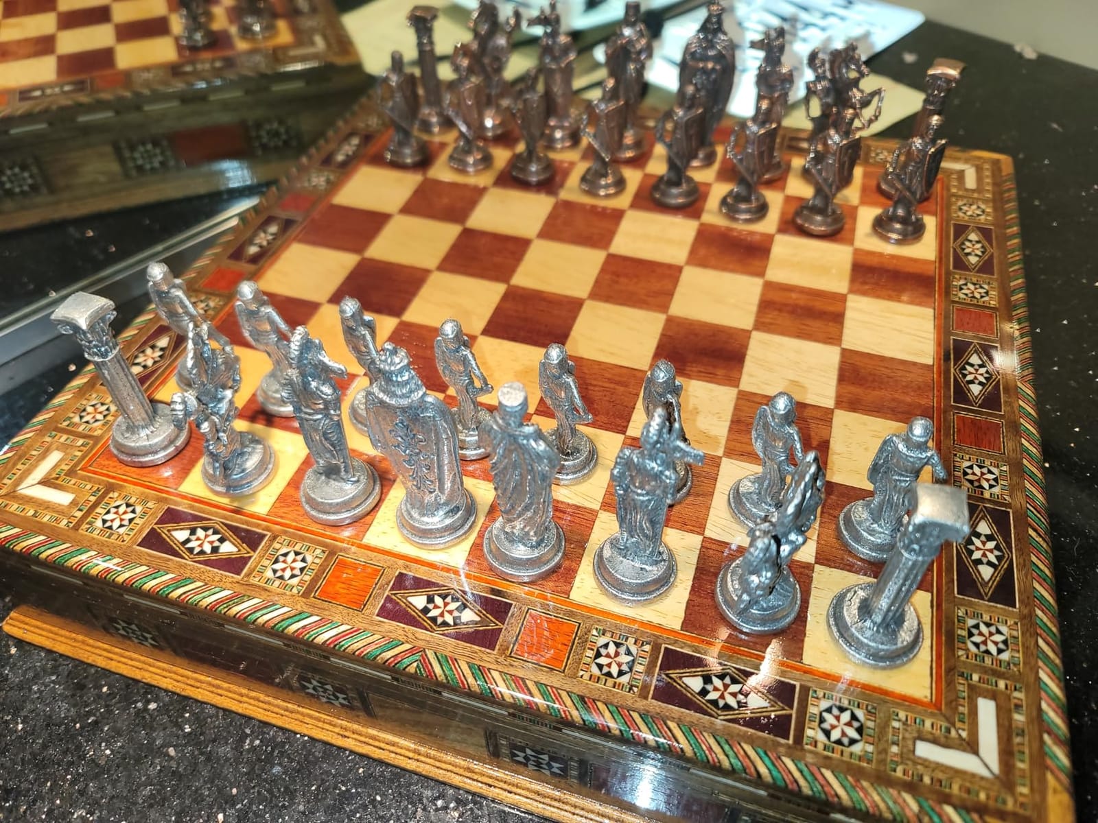 Medieval British Army Antique Copper Metal Chess Set for Adults,Handmade Pieces and Natural Solid Wooden Chess Board with Storage Inside King 3.35inc customer photo 1