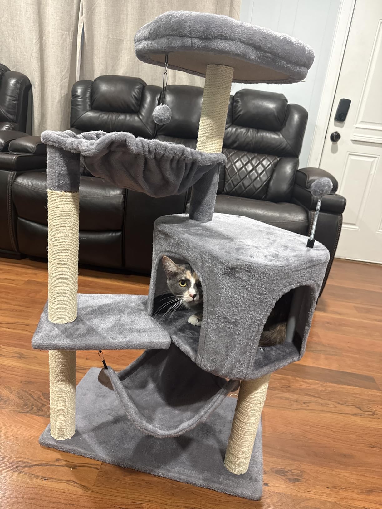 YUNIQUE Cat Tree with Cat Condo and Big Hammock, Grey customer photo 2