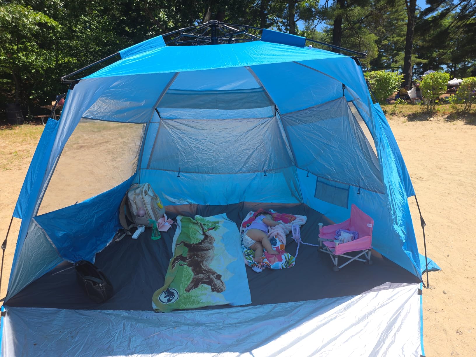 WhiteFang Deluxe Pop Up Beach Tent Sun Shade Shelter for 3-4/5-6 Person, UV Protection, Extendable Floor with 3 Ventilating Windows Plus Carrying Bag, Stakes, and Guy Lines customer photo 2