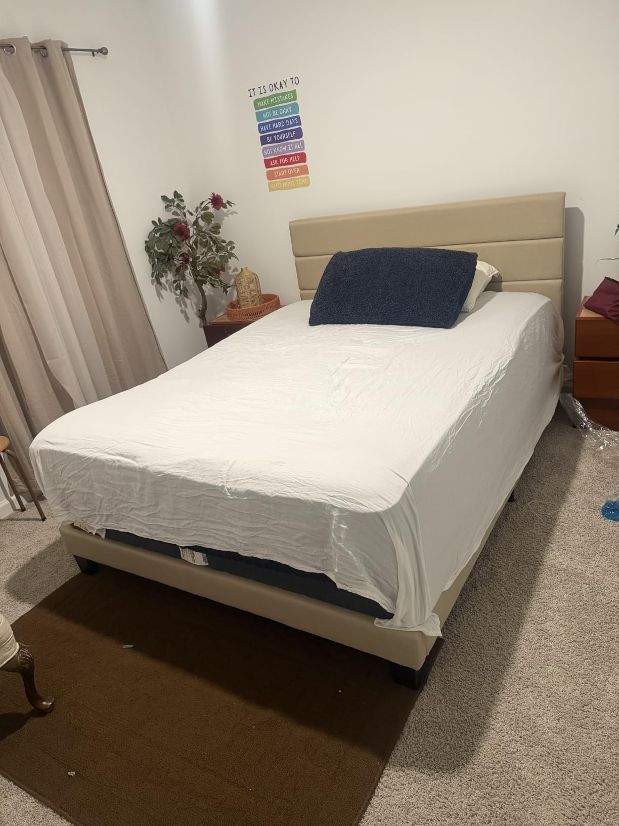 Allewie Queen Size Platform Bed Frame with Fabric Upholstered Headboard | Wooden Slats Support, Fully Upholstered Mattress Foundation, No Box Spring Needed, Easy Assembly, Noise-Free, Dark Grey customer photo 1