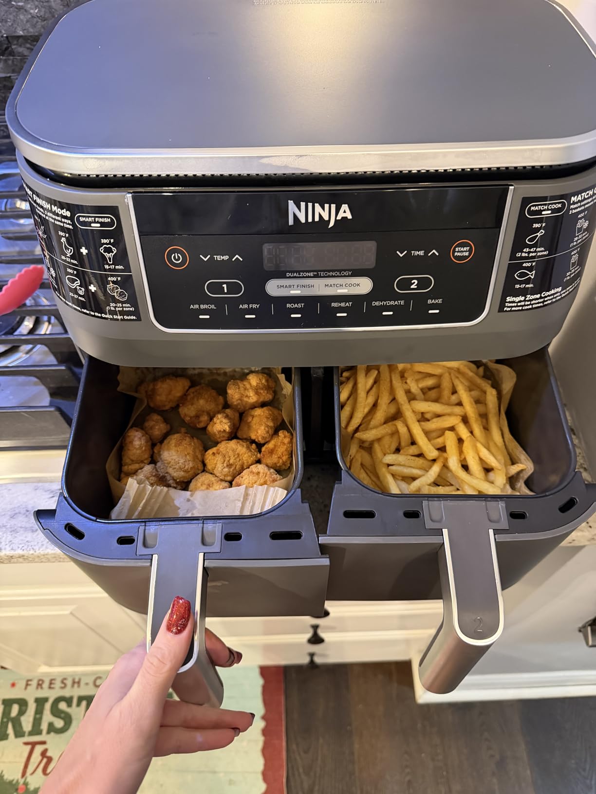 Ninja DZ201 Foodi 8 Quart 6-in-1 DualZone 2-Basket Air Fryer with 2 Independent Frying Baskets, Match Cook & Smart Finish to Roast, Broil, Dehydrate & More for Quick, Easy Meals, Grey customer photo 1