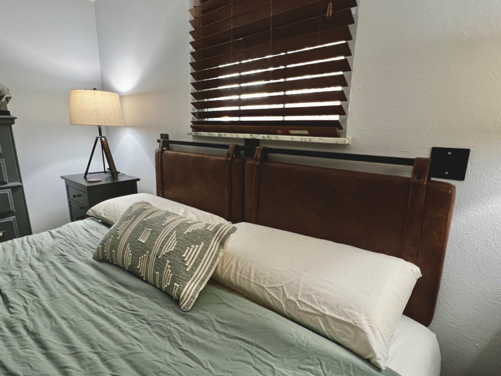 Nathan James Harlow Modern Wall Mount Hanging Headboard, Queen, Brown Faux Leather customer photo 2