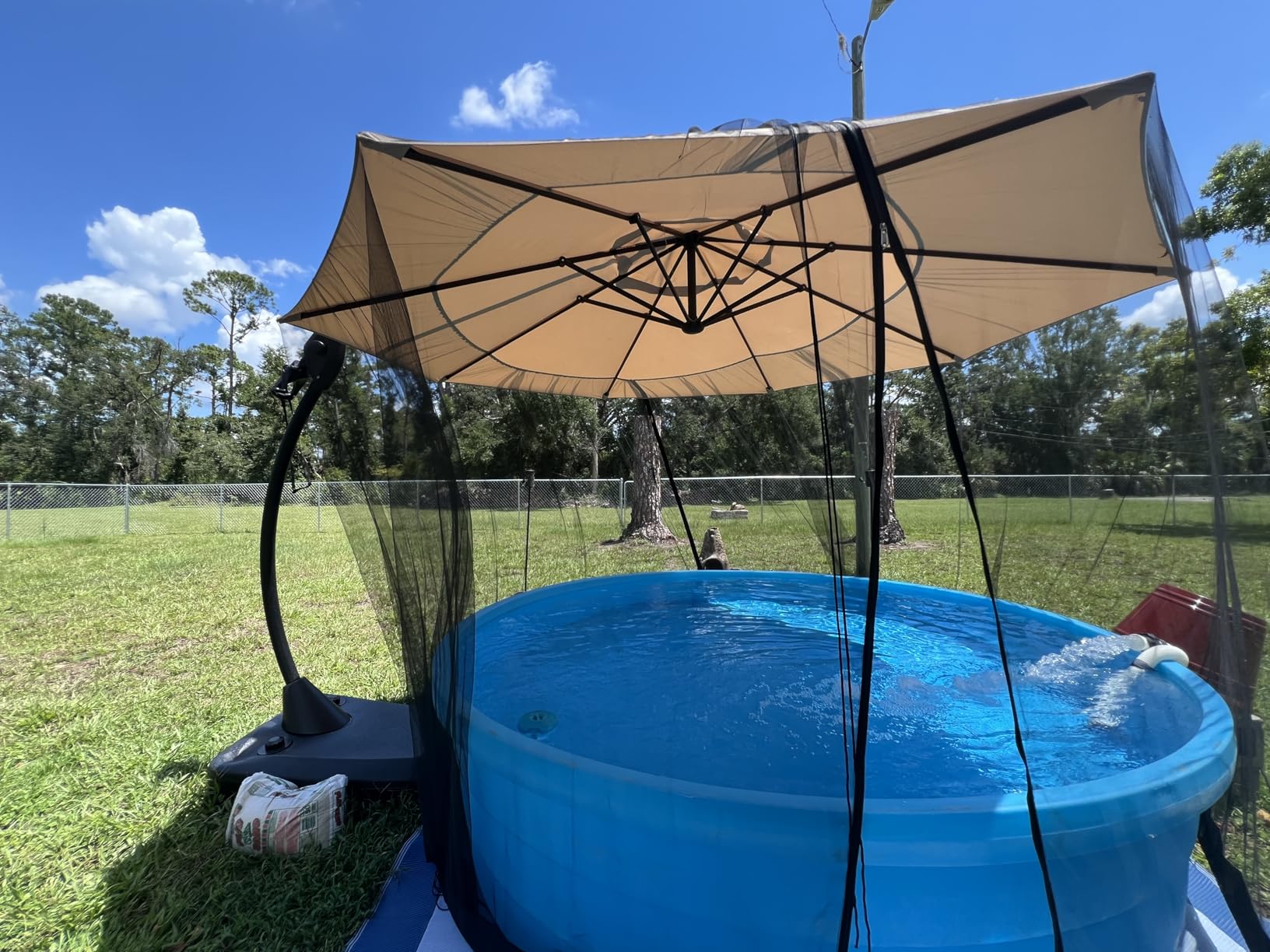 Grand patio 11FT Cantilever Round Umbrella with Base, Champagne, 11FT Large Outdoor Hanging Offset Umbrella, Aluminum Pole, Tilt Adjustment, Ideal for Patio, Garden, Backyard & Pool customer photo 2
