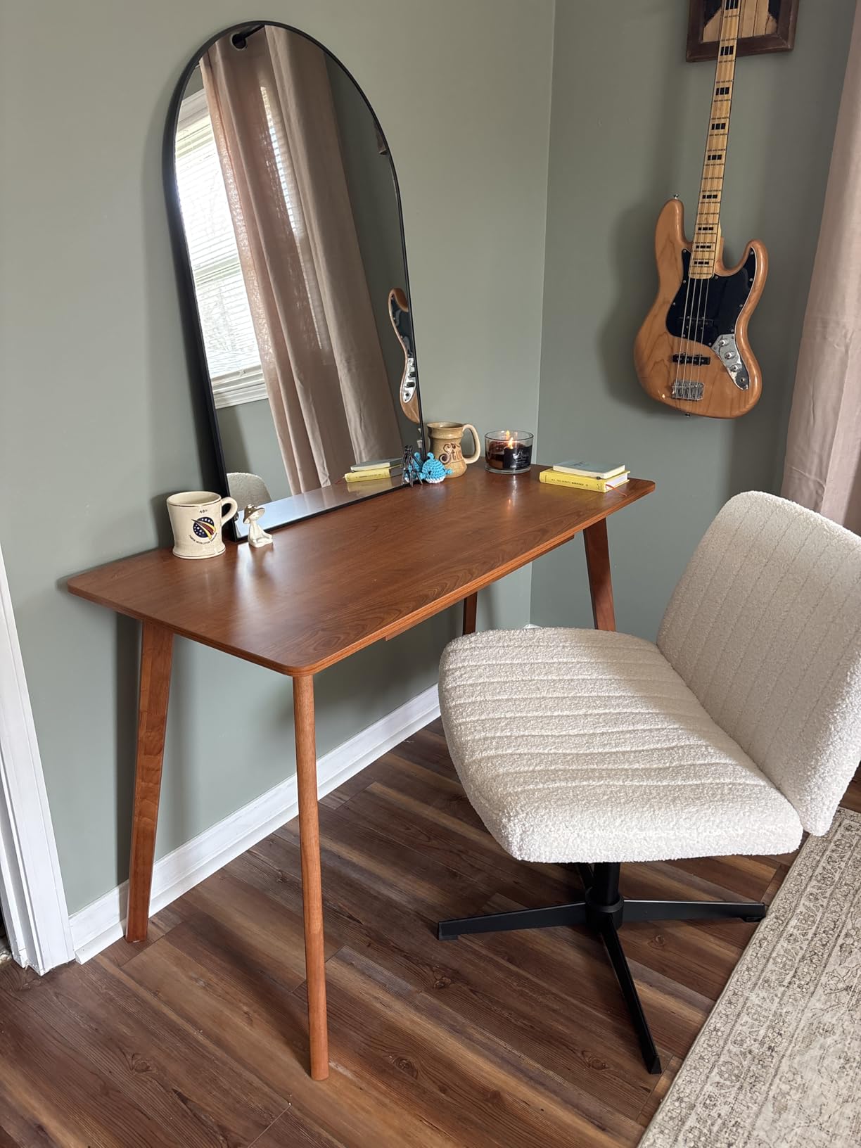 IOTXY Solid Wood Writing Desk - Home Office Laptop Computer Table, Walnut | Nordic Minimalist Style, MDF Tabletop, Solid Wood Legs, Built-in Compact Drawer, Ergonomic Workbench Desk customer photo 1