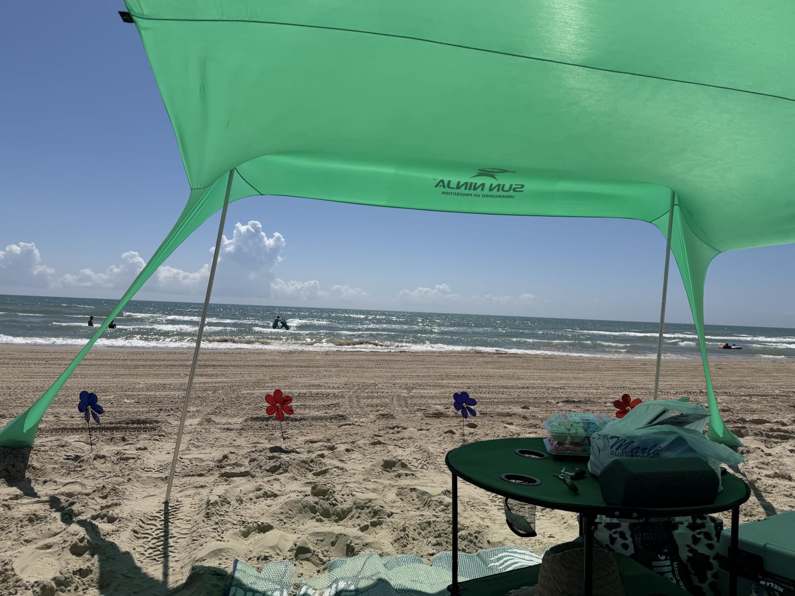 SUN NINJA Beach Tent Sun Shelter, Beach Shade Canopy with UPF50+ Protection | Beach Canopy Tent Sun Shade, Cabana Includes Carry Bag, Sand Shovel, Ground Pegs, 4 Poles & Anchor Bags customer photo 2