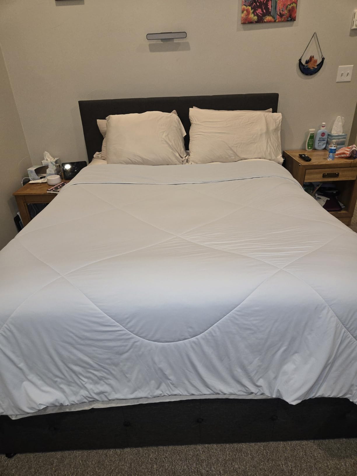 Allewie Upholstered Queen Size Platform Bed Frame with 4 Storage Drawers and Headboard, Square Stitched Button Tufted, Mattress Foundation with Wooden Slats Support, No Box Spring Needed, Dark Grey customer photo 1