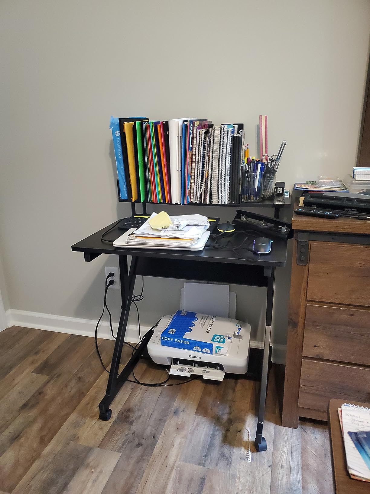 Dripex Computer Desk for Small Spaces, 27.5 inch Small Computer Desk, 3 Tier Compact Desk with Monitor Shelf and Bottom Storage Shelves, Space Saving Desk, Black customer photo 2
