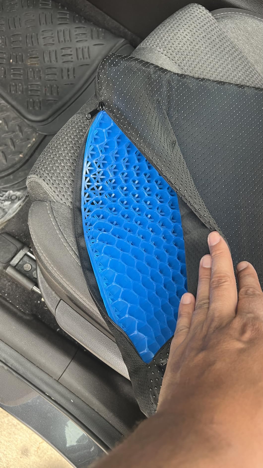 Gel Seat Cushion for Long Sitting, Pressure Relief for Tailbone and Back | Double-thick cooling honeycomb gel eases tailbone and back pressure. Two washable covers, non-slip base. customer photo 1