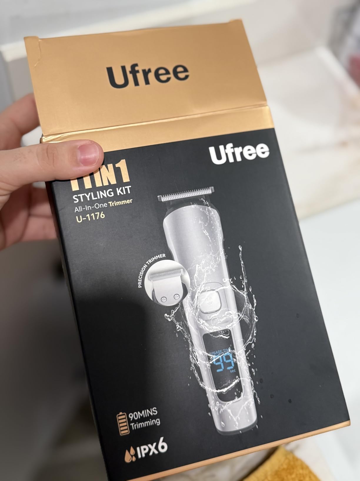 Ufree Beard Trimmer for Men, Waterproof Electric Razor, Grooming Kit | Stainless steel blades, six interchangeable heads, wet and dry use, USB rechargeable, for face body nose ear trimming, silver customer photo 1