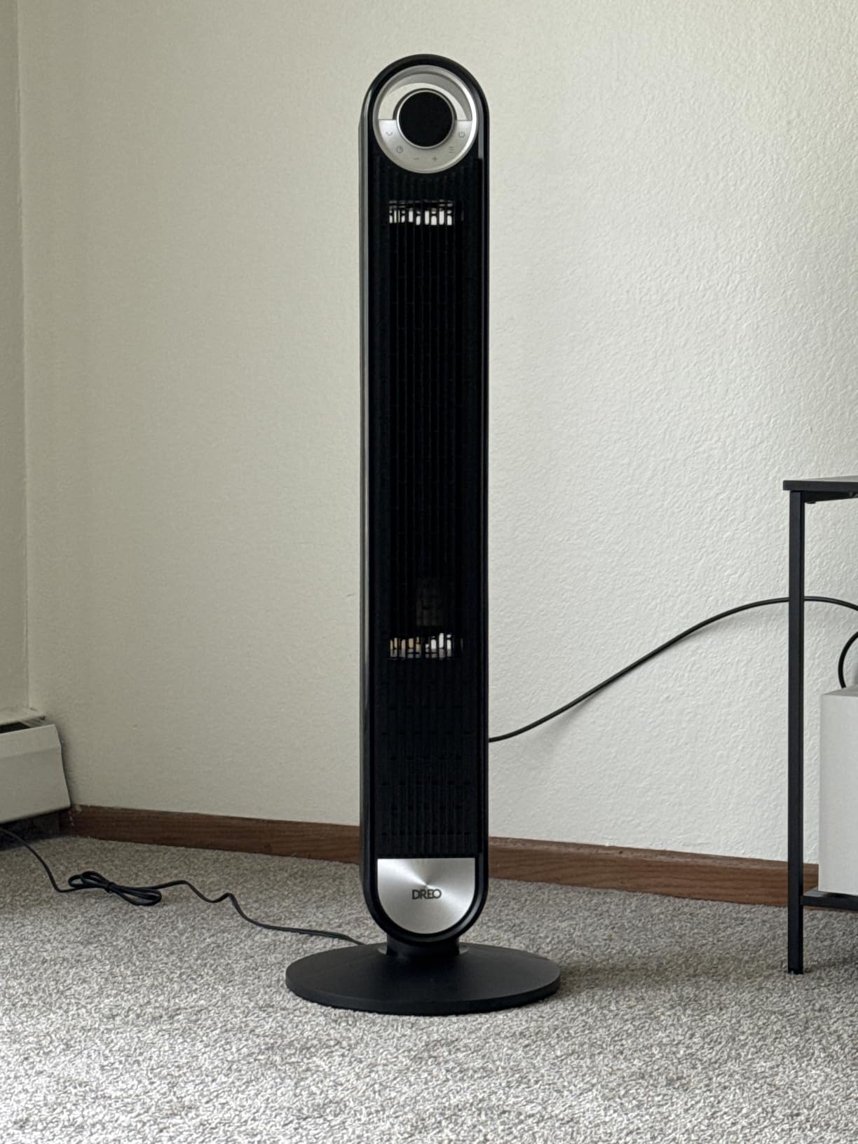 DREO Tower Fan for Bedroom, Upgraded DC 28ft/s Velocity, 9 Speeds | Quiet Standing Fan, 90° Oscillating Cooling Fan, 4 Modes, 12H Timer, Bladeless Fan Powerful for Home, Black customer photo 2
