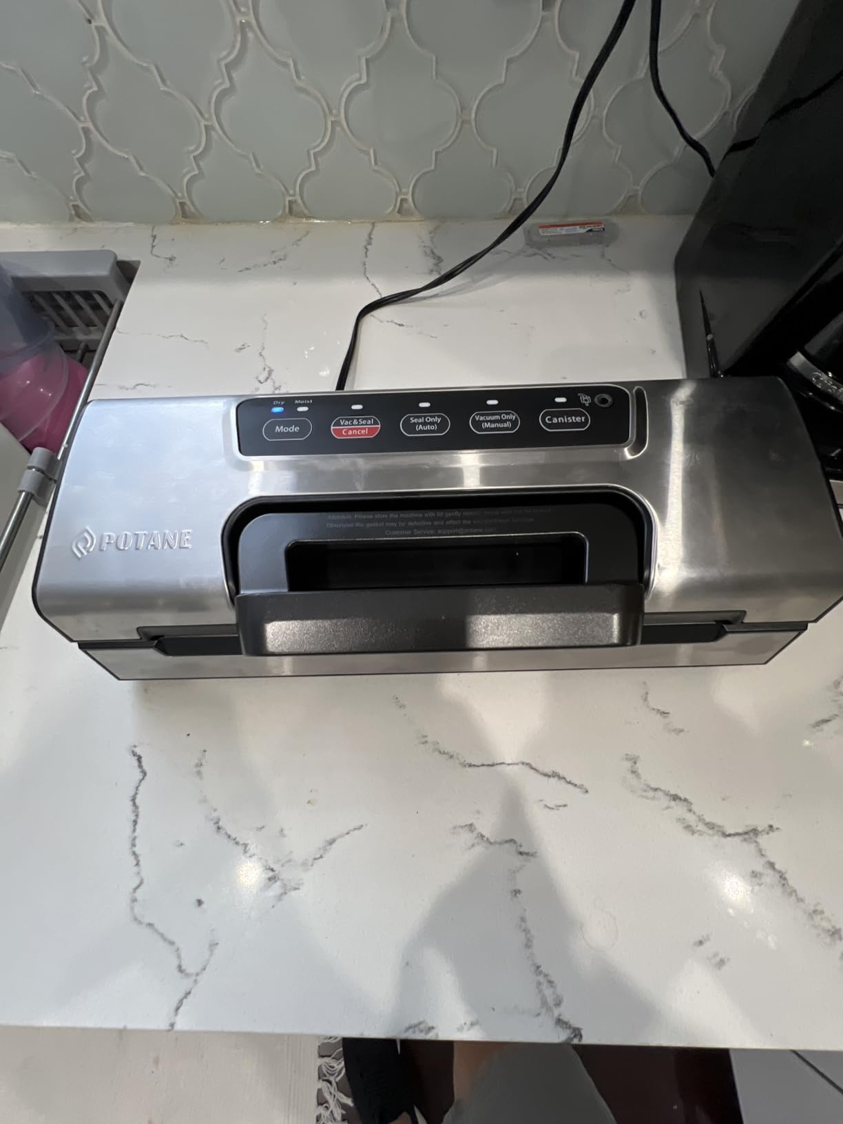 Potane Precision Vacuum Machine, Pro Food Sealer with Built-in Cutter and Bag Storage(Up to 20 Feet Length), Both Auto Manual Options, 2 Modes, Includes 2 Bag Rolls 11