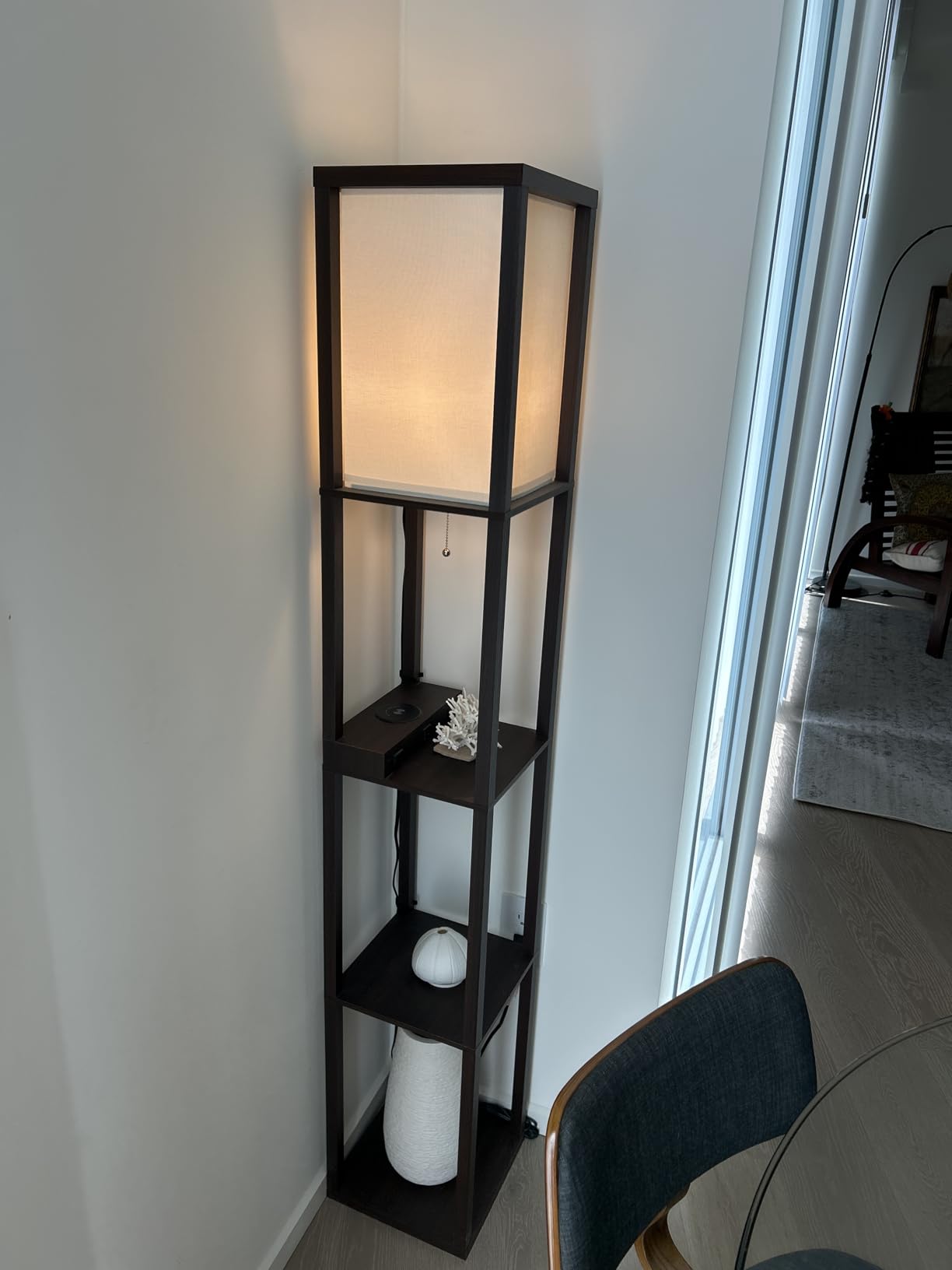 Mlambert Shelf Floor Lamp with Wireless Charger, USB, Type C, AC Port, Wood | Fast Charging USB Ports & Type C Port & 2 Power Outlets, 3 Tier Storage Shelf Lamp, E26 Base, 60W Max(Bulb Not Included) customer photo 1
