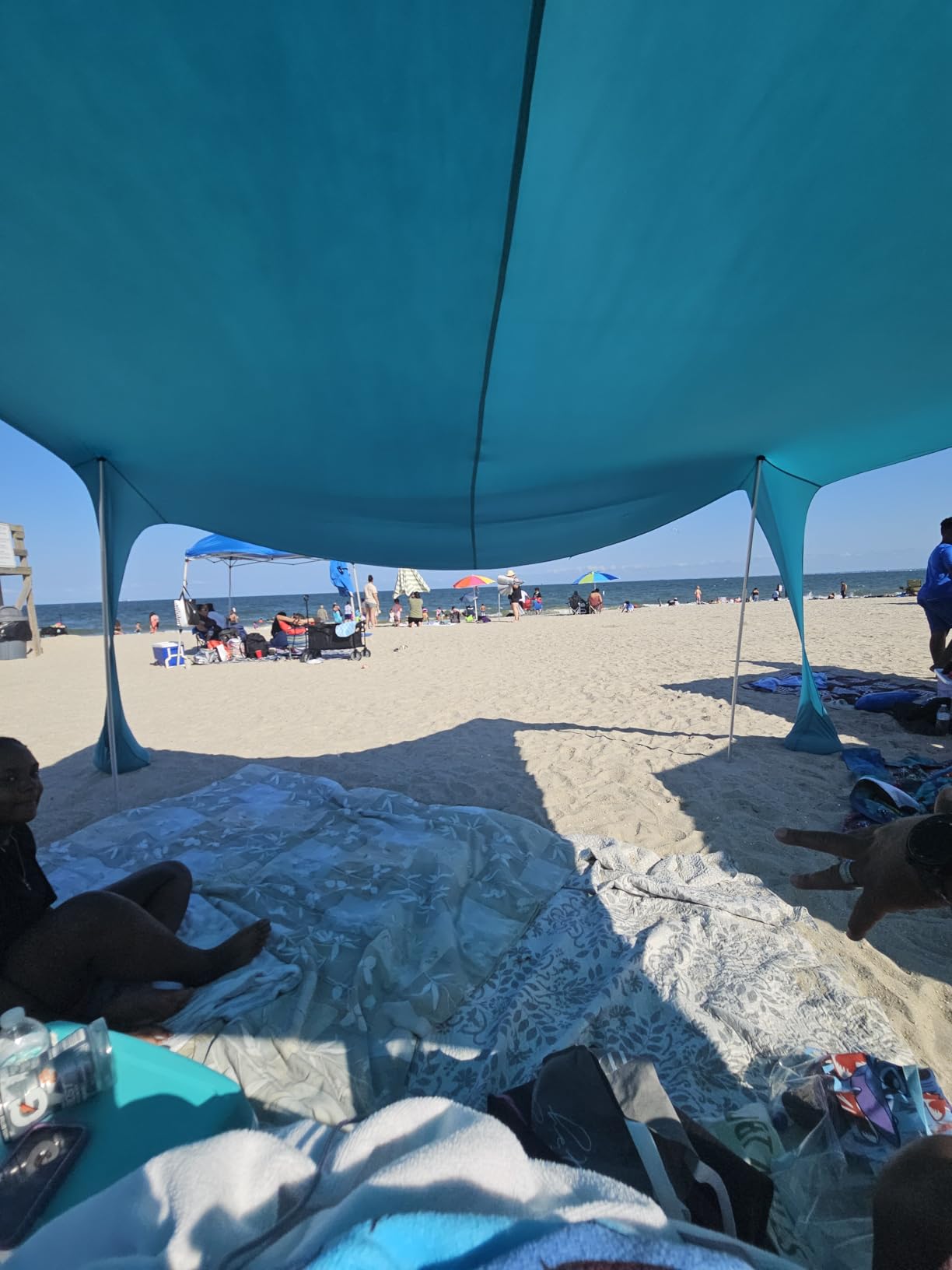 Family Beach Tent Canopy Sun Shade, Pop Up Grande Beach Tent Sun Shelter Stability 4 Poles with Portable Carry Bag Outdoor Shade for Fishing Backyard Camping customer photo 1