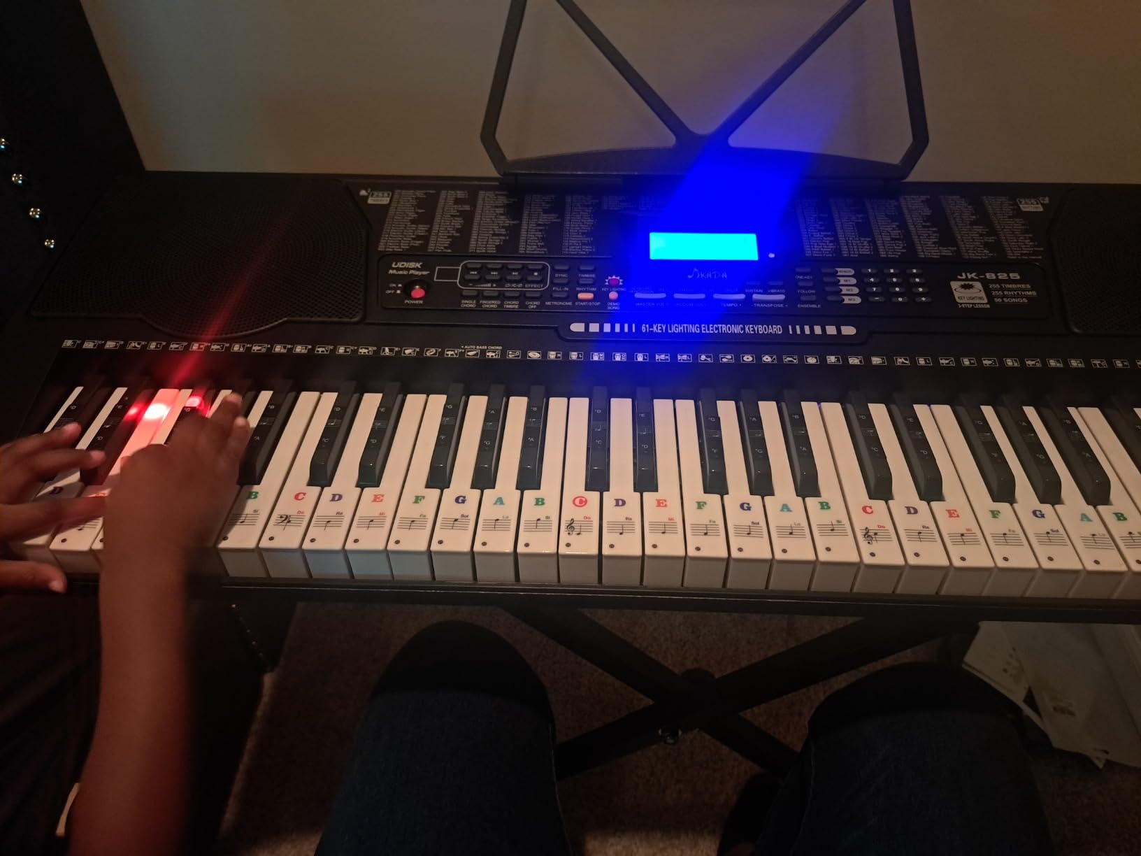 JIKADA 61 Key Portable Electronic Keyboard Piano, 3 Teaching Modes | Electric Keyboard Piano Set w/Lighted Keys, Stand, Stool, LCD Screen, Built-In Speakers, Headphones, Microphone, Note Stickers customer photo 2