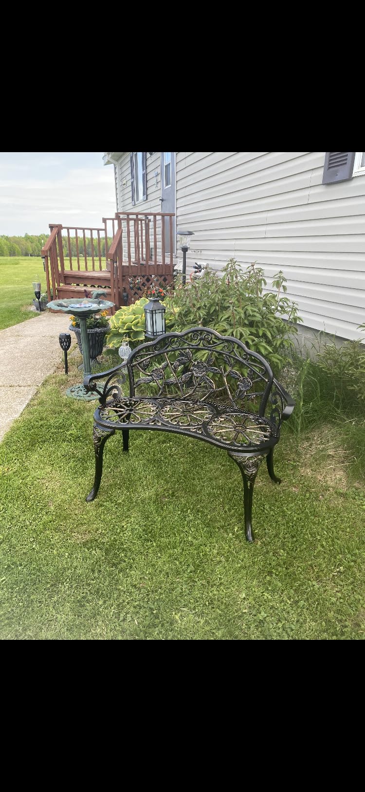 Patio Balcony Bench Double Seat, Anti-Rust Cast Aluminum Patio Garden Bench for Park Yard Outdoor Furniture Copper customer photo 2