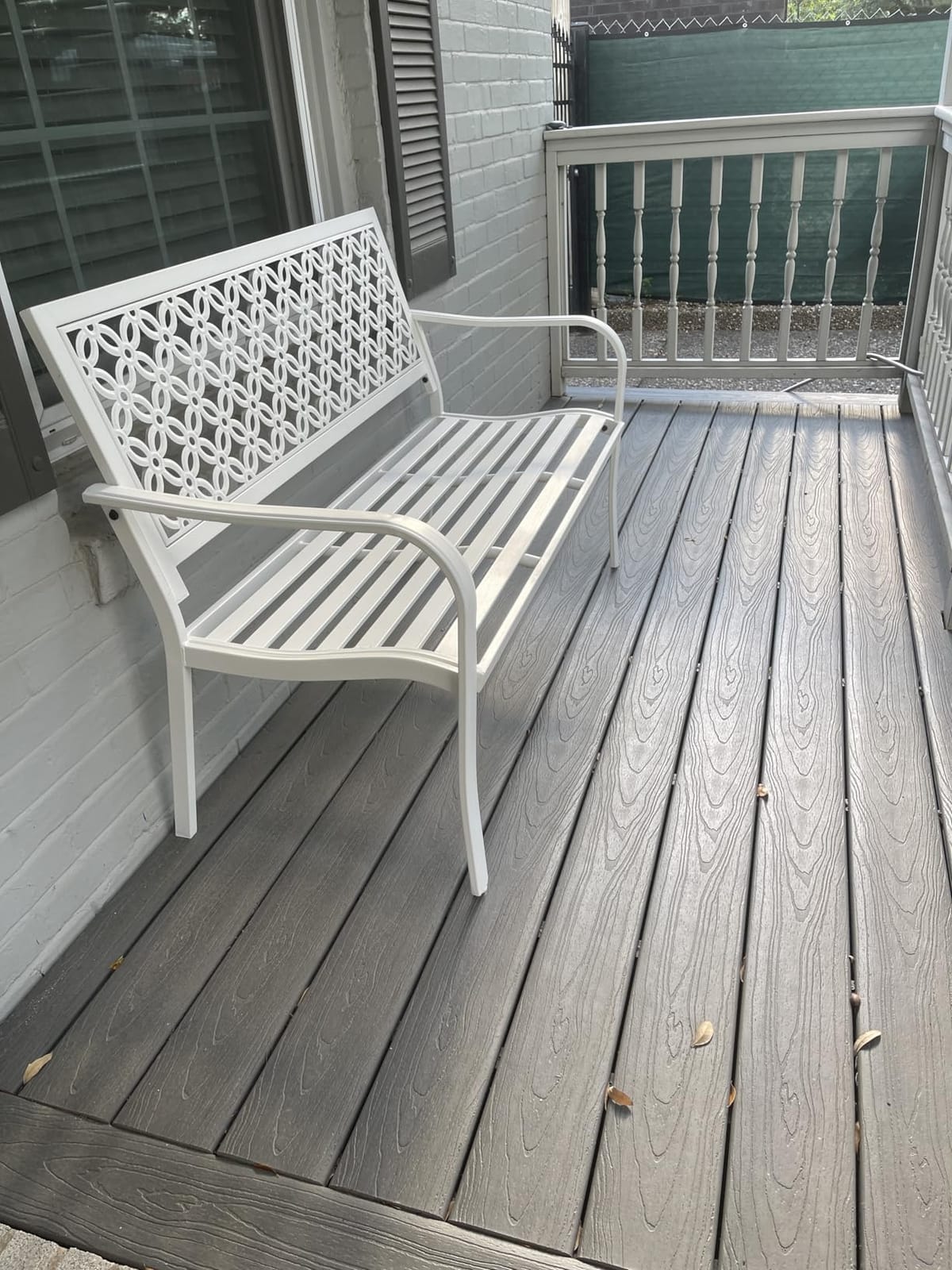 Grand patio Farmhouse Outdoor Bench, Garden Benches with Anti-Rust Aluminum, Faux Wood Grain Finish Frame Patio Bench for Front Porch, Weathered Gray customer photo 1