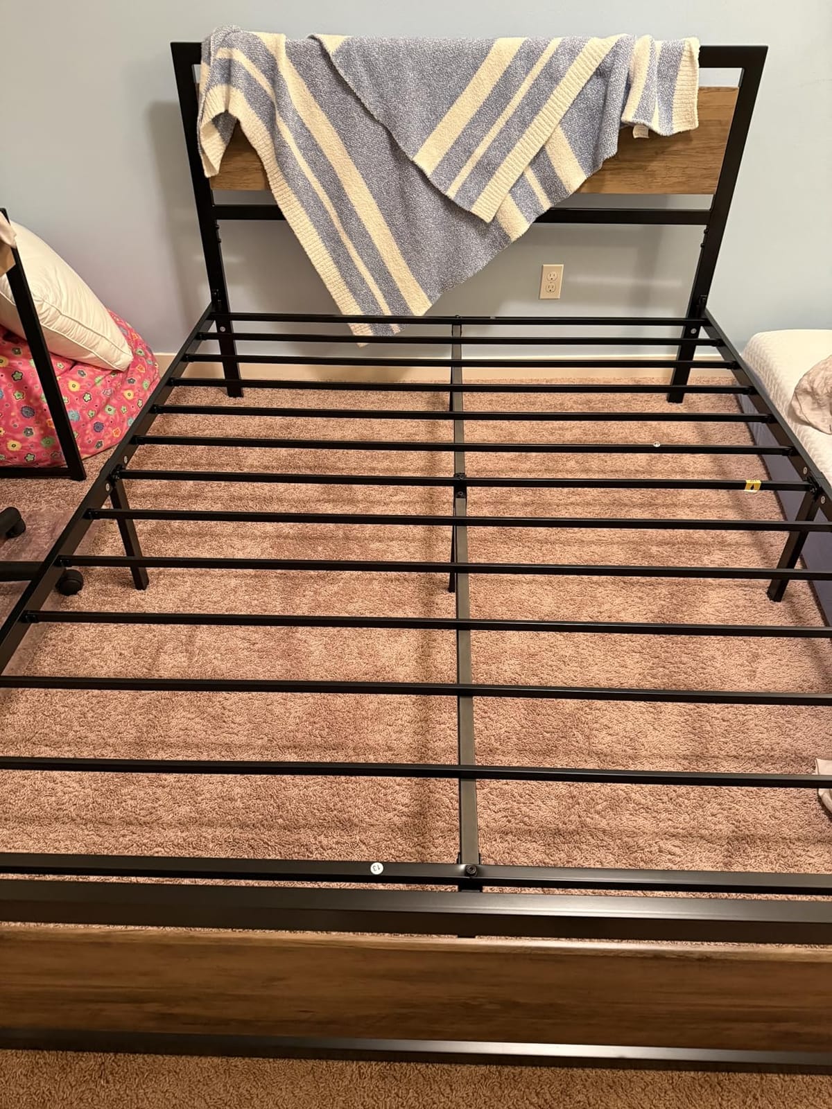 SHA CERLIN Heavy Duty Queen Size Bed Frame with Modern Headboard, Black | Platform Metal Base with Square Footboard and 13 Strong Slats Support, No Box Spring Needed customer photo 1