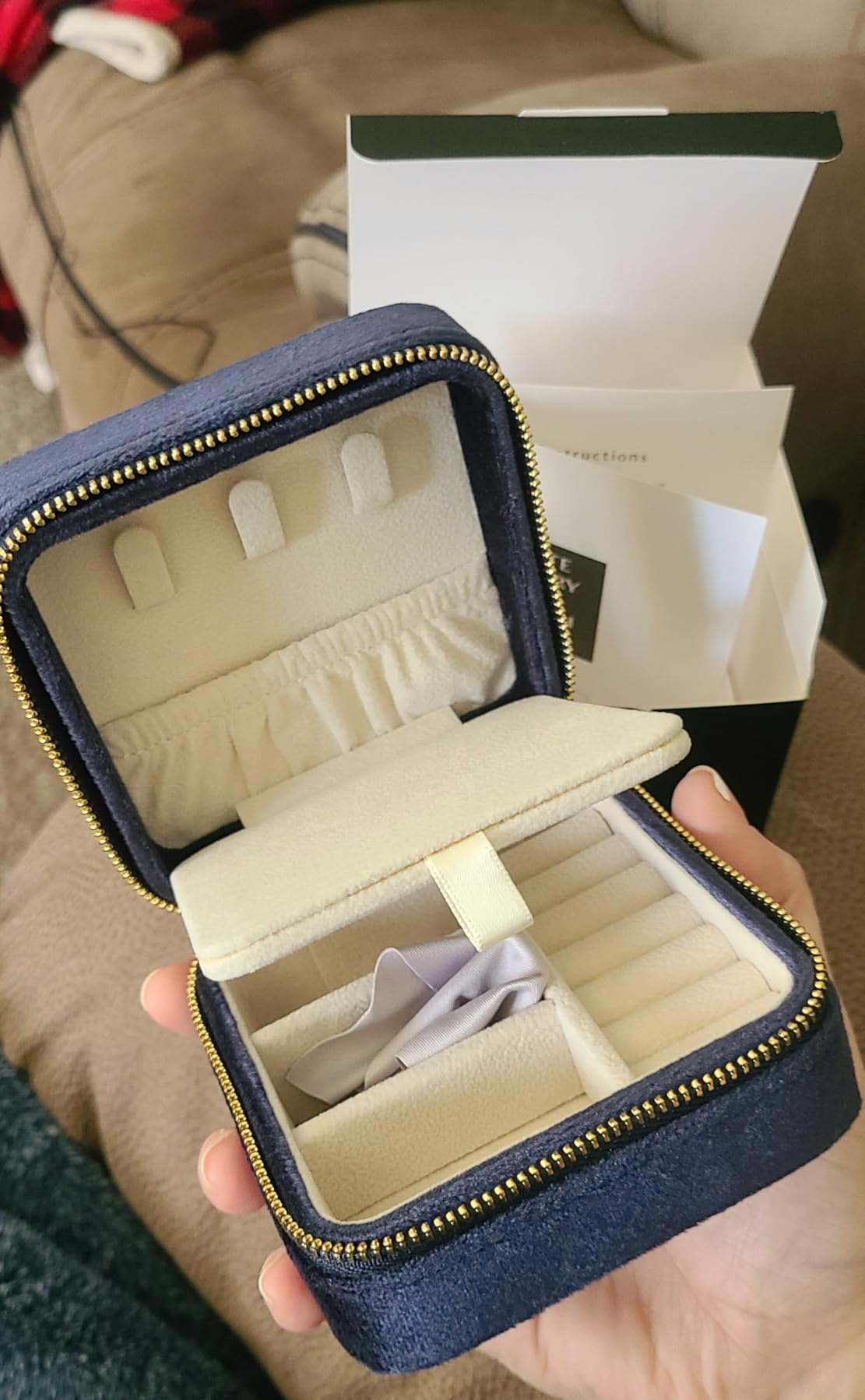 Benevolence LA Featured in Oprah's Favorite Things Plush Velvet Travel Jewelry Box - Jewelry Organizer Case with Mirror - Birthday Gifts for Women - Navy Blue customer photo 2