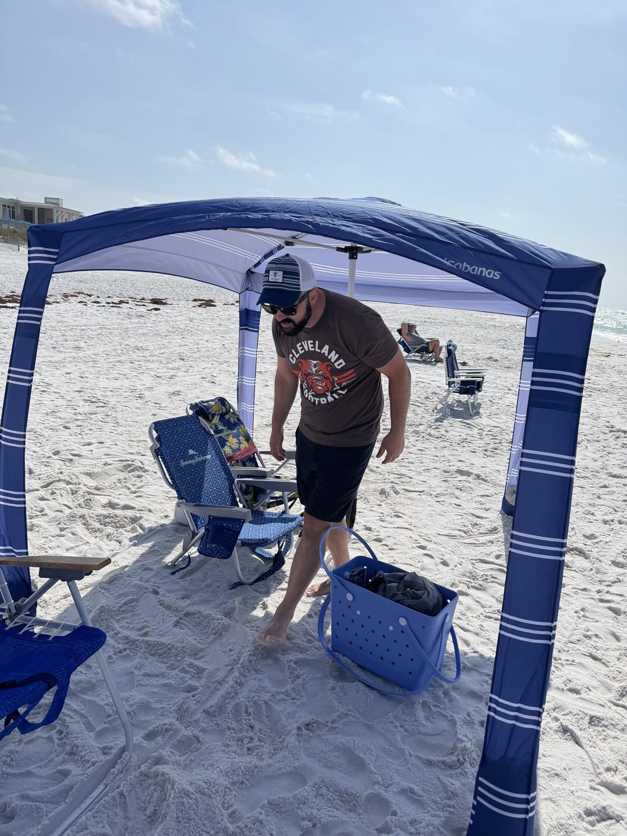 CoolCabana Beach Shade Tent - Easy Setup, UPF 50+ Protection, Large & Medium Sizes, Compact & Wind Resistant - Beach Cabana for The Whole Family - Navy Stripes, Large customer photo 2