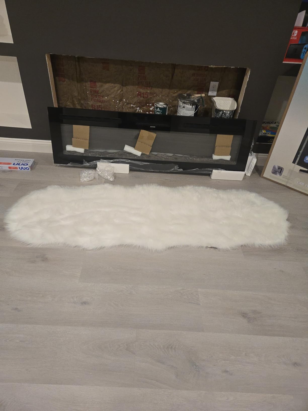 linmopm Faux Fur Sheepskin Fluffy Shag Fuzzy Rug, White, 2x6 ft Runner customer photo 1