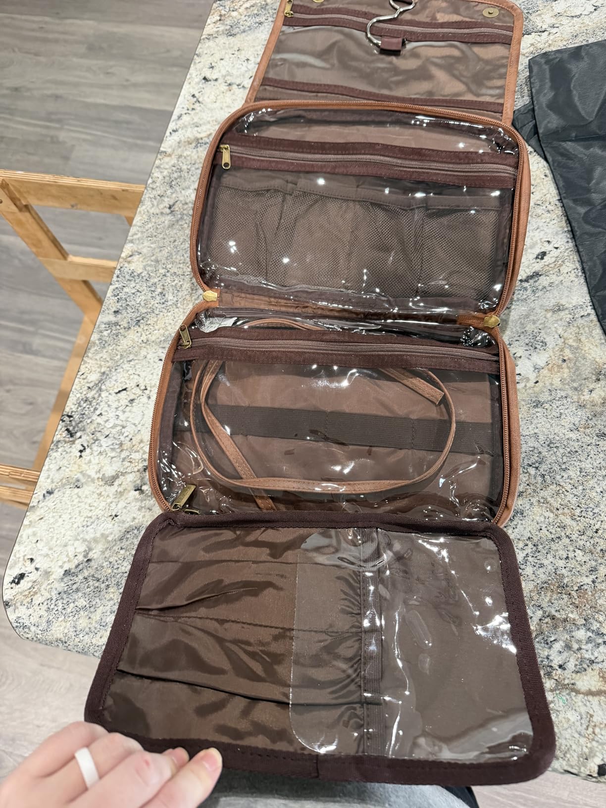 Elviros Hanging Toiletry Bag for Men PU Leather Shaving Dopp Kit (Brown) | 3-in-1 Waterproof Travel Organizer with Separate Compartments for Grooming Items, Toiletries, and Daily Essentials customer photo 2