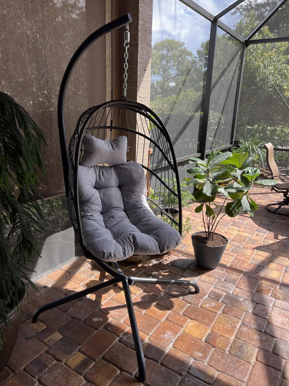 NICESOUL Hanging Egg Chair with Stand Indoor Outdoor, Comfy Patio Rattan Swing Hammock Chairs with Cushion, 350lbs Capacity Egg Shaped Chair for Lawn Backyard Balcony Bedroom customer photo 2