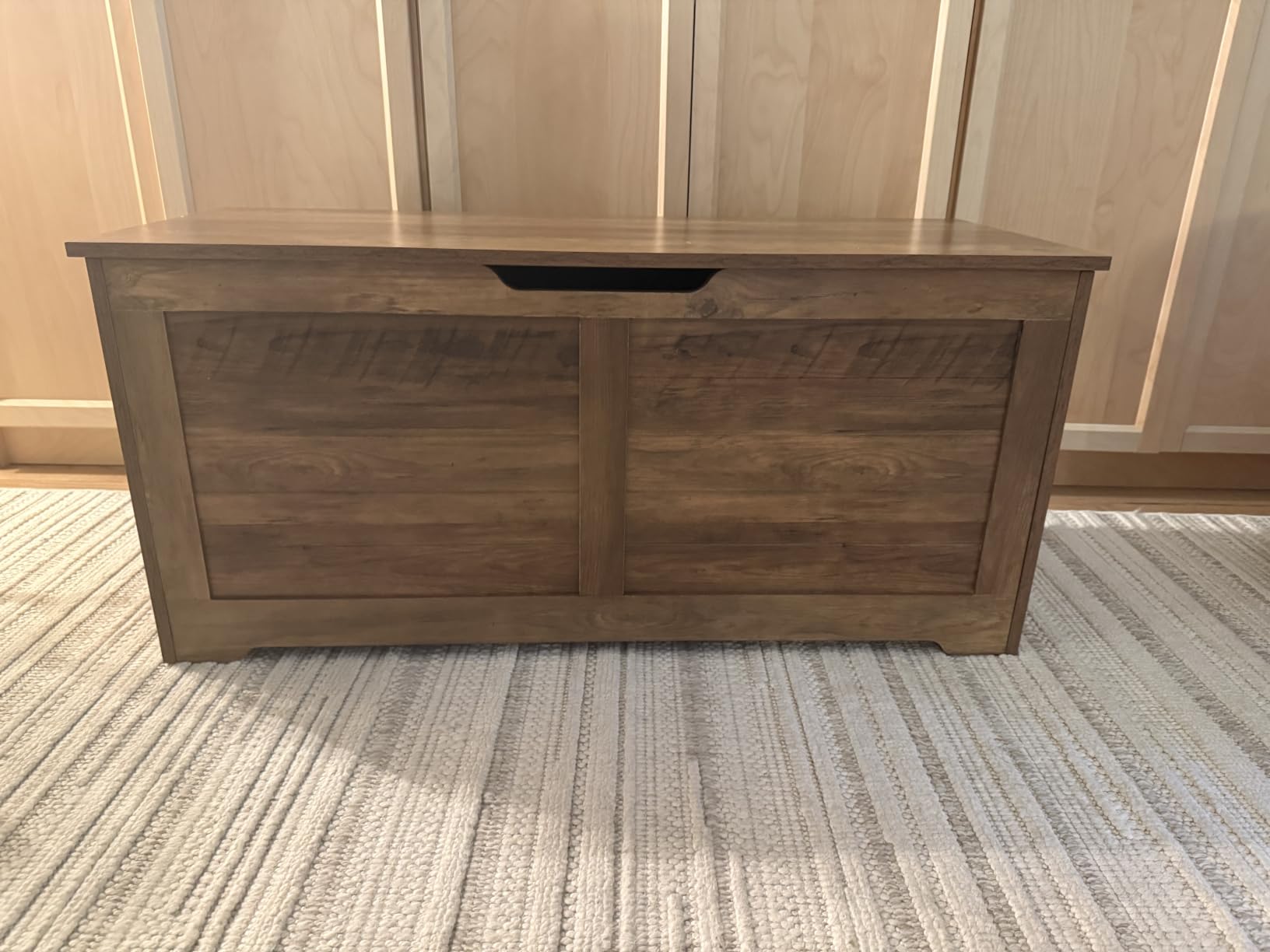 VASAGLE Storage Chest, 39.4 Inches Width Bench with 2 Safety Hinges | Farmhouse Style, for Entryway, Bedroom, Living Room, Cloud White, SOFIE Collection ULSB061T10 customer photo 2