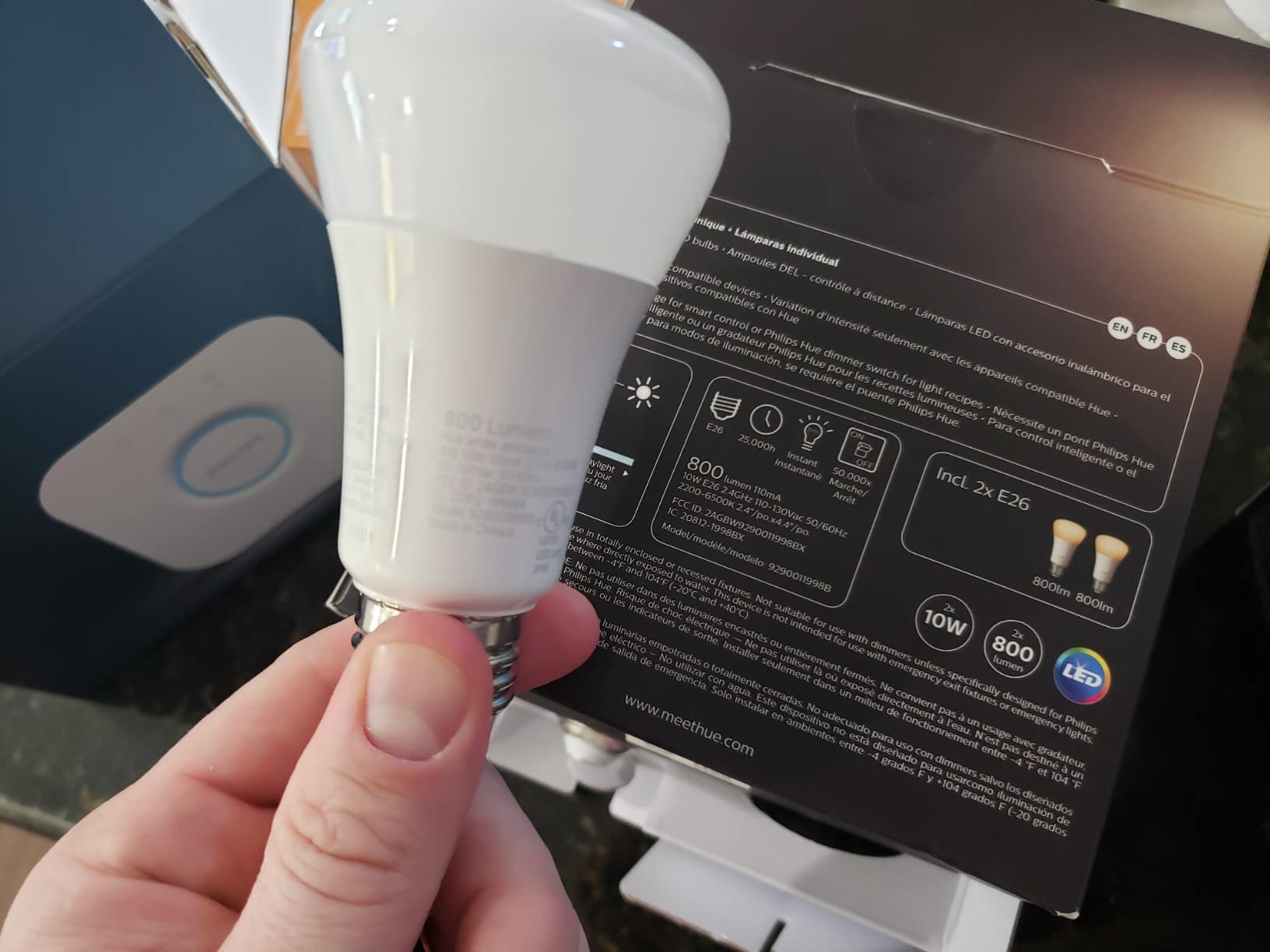 Philips Hue Smart Light Starter Kit - Includes (1) Bridge and (4) 75W A19 E26 LED Smart White Ambiance Bulbs - Control with App - Compatible with Alexa, Google Assistant, and Apple HomeKit customer photo 2