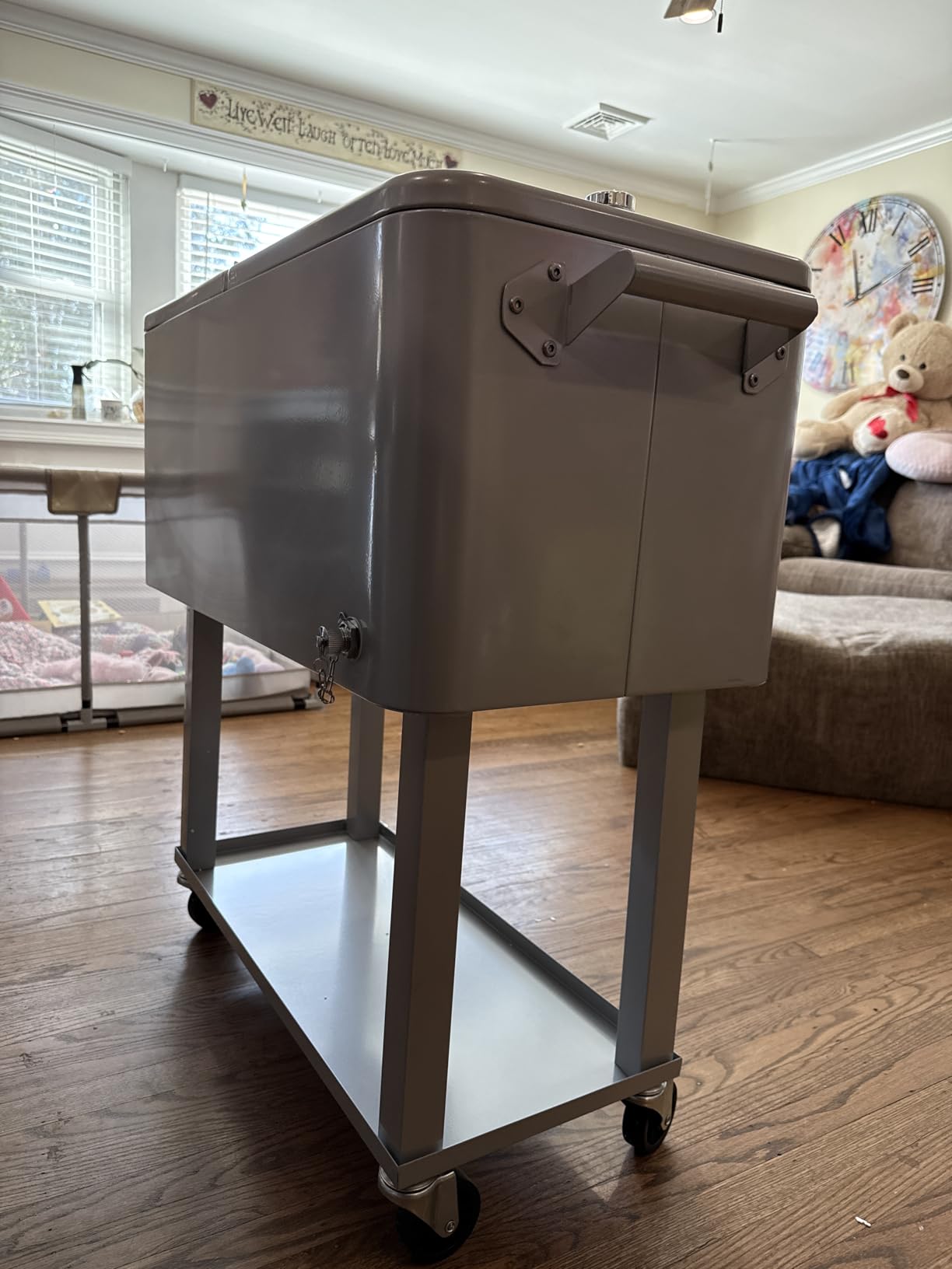 80 Qt Rolling Ice Chest Cooler Cart, Stand Up Cooler Trolley | Patio Beverage Cooler Trolley with Wheels, Outdoor Drink Bar Stand for Backyard Party, Includes Serving Tray, Ice Scoop customer photo 2