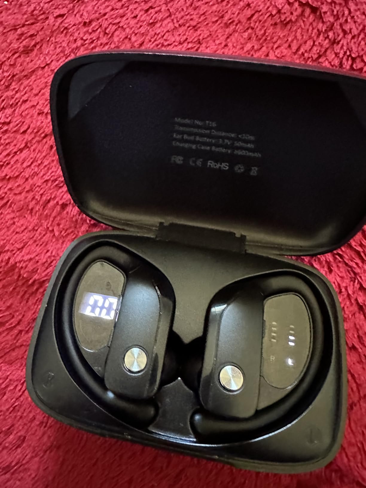 Wireless Earbuds Bluetooth Headphones Over Ear Hooks Ear Buds with 80H Playtime, LED Power Display, Dual Mic Clear Calls, Sports Wireless Ear Buds Bluetooth Earbuds for Running Gym Workout Black customer photo 1