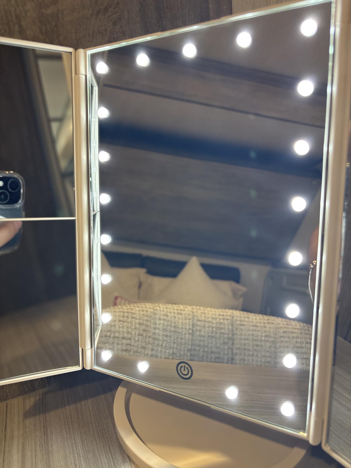 HUONUL 2X/3X/10X Magnifying Vanity Mirror with Light, Trifold Makeup Mirror, Touch Dimming, Dual Power, Clear View for Makeup, Skincare. Dorm Room Essentials. Birthday Gifts for Women, Mom, Wife, Girls customer photo 1