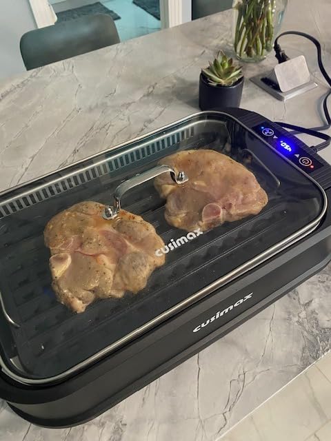Smokeless Grill Indoor, CUSIMAX Electric Grill, 1500W Indoor Grill, Black | Portable Korean BBQ Grill with Smart LED Display & Tempered Glass Lid, Non-stick Removable Plate, Dishwasher Safe customer photo 2