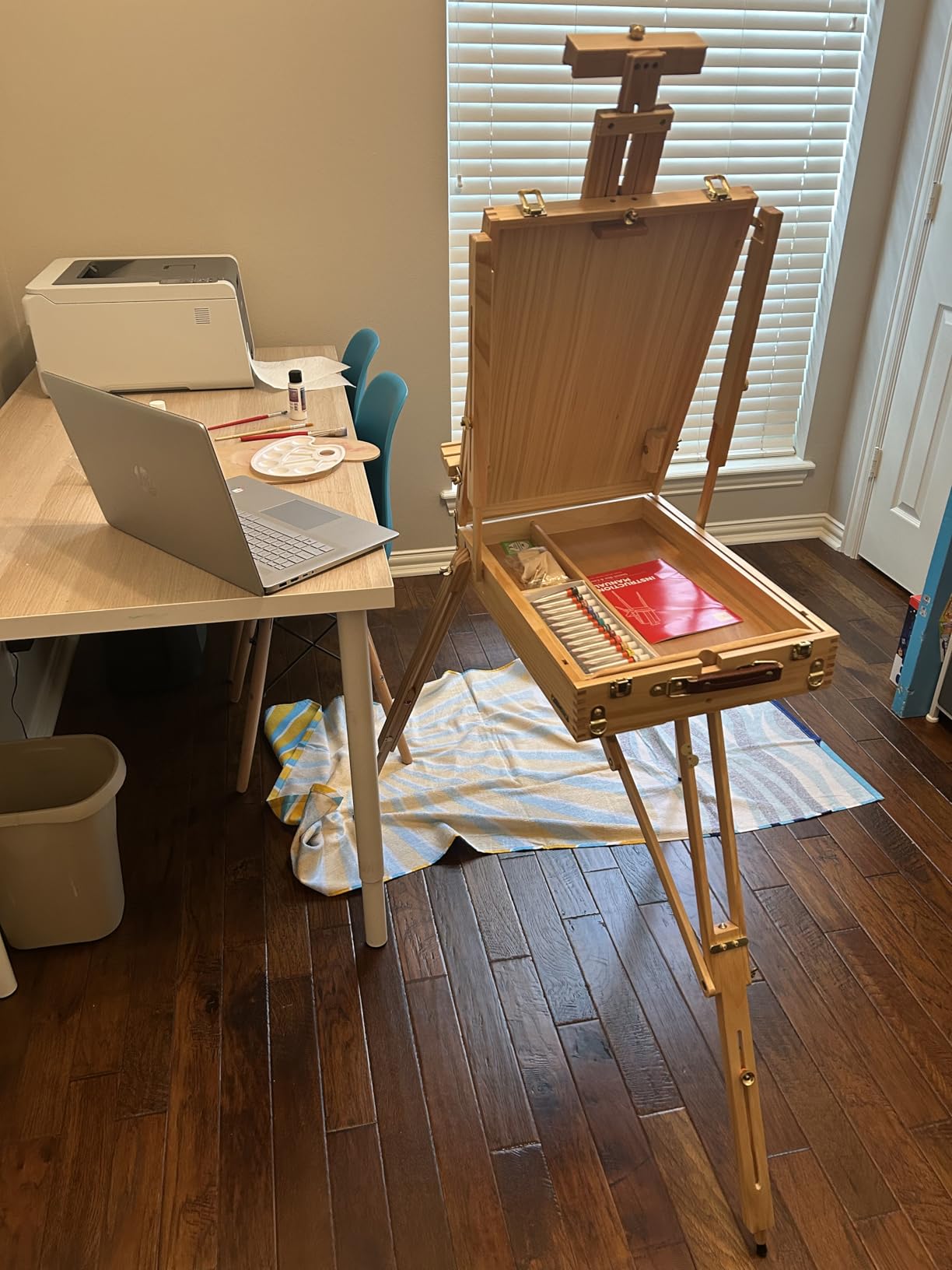 Best Choice Products Art Easel for Painting, Portable Wooden Adjustable Artist Tripod with Sketch Box, 32-Piece Art Set with Acrylic Paints, Brushes, Canvases & Palette - Blue customer photo 1
